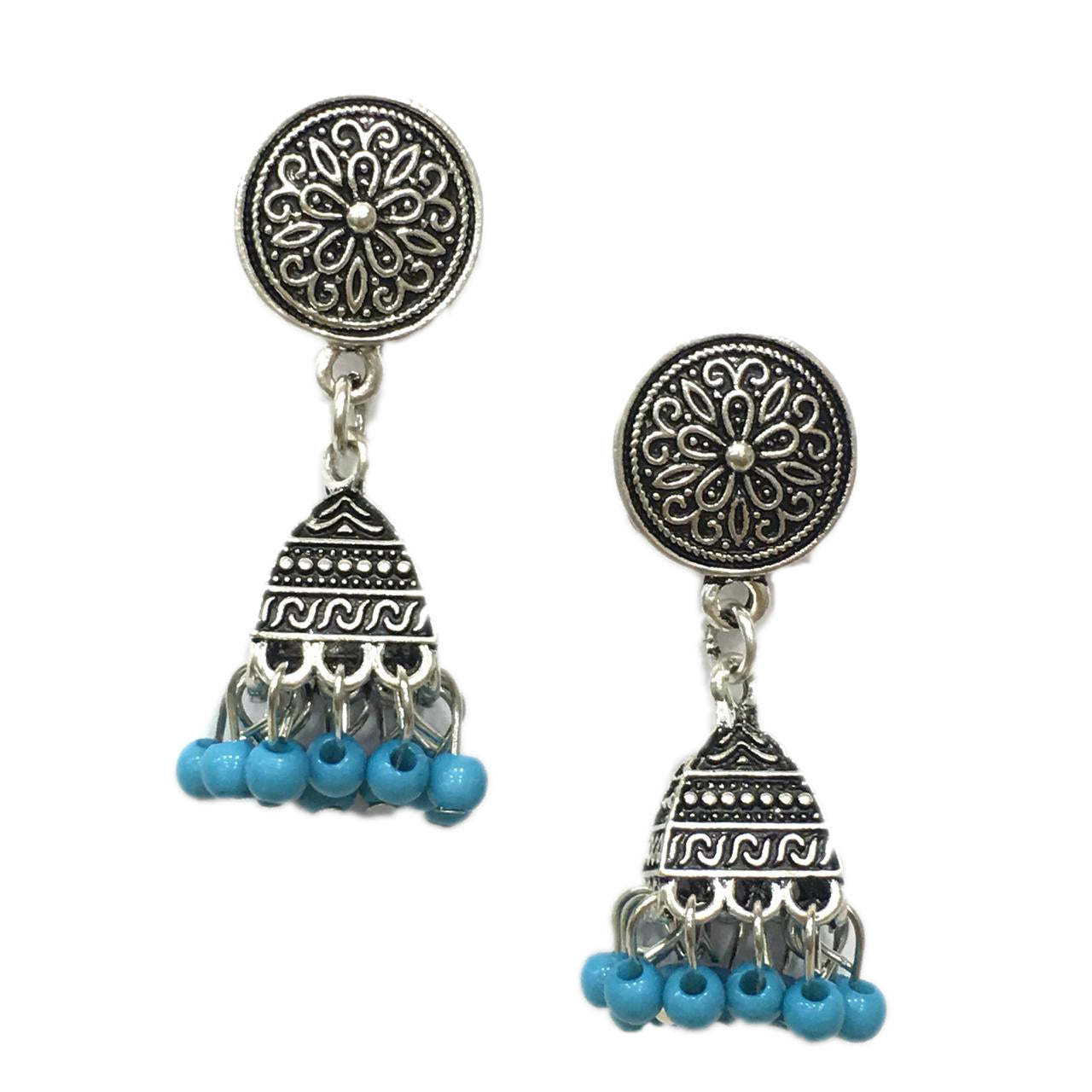 Digital Dress Room Blue Beads Design Silver-Plated Jhumki