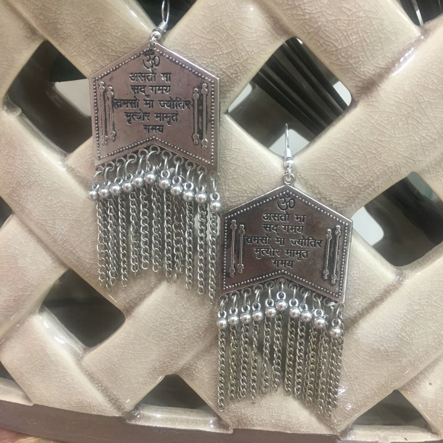 Jhumki Earrings for Women Designer Oxidised Silver Earrings Afghani Tribal Boho Vintage German Silver Stylish Dangle Drop Earrings Jaipuri Tribal Sanskrit Shlokh Jhumka Earrings