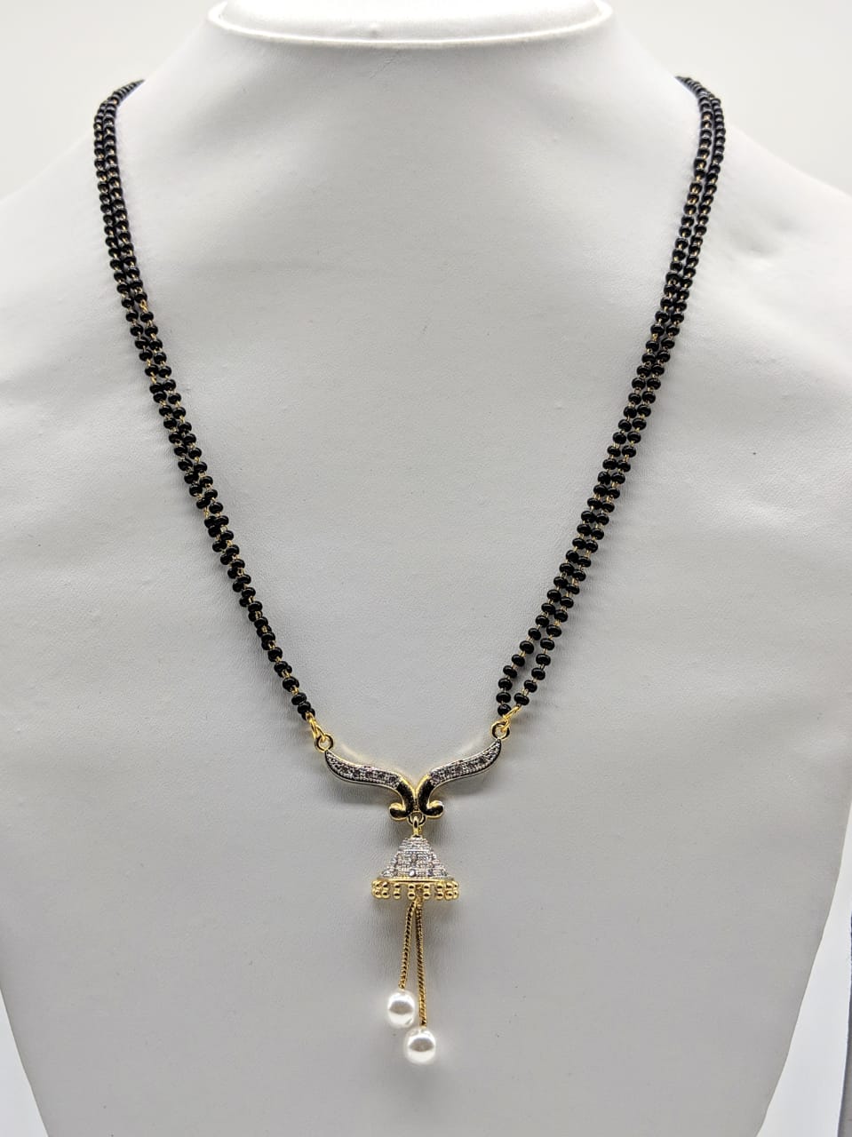 Digital Dress Room Long Mangalsutra Designs Gold Plated Latest American Diamond Latkan Jhumki Pendant with Pearl Mangalsutra