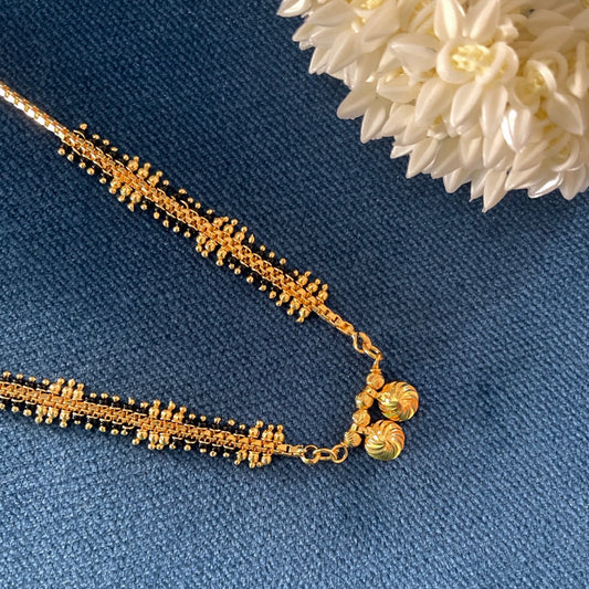 Short Mangalsutra Designs Gold Plated Latest 2 Vati Pendant Black & Gold Beads Traditional Mangalsutra