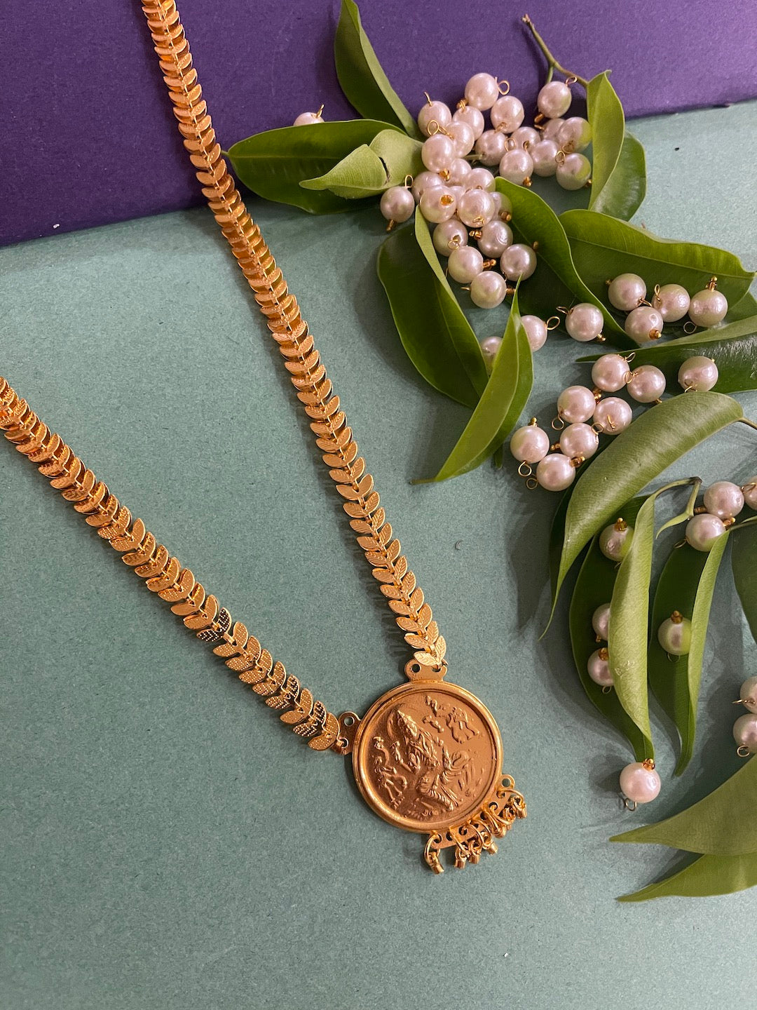 Gold Plated Alloy Round Lakshmi (Laxmi) Pendant Necklace