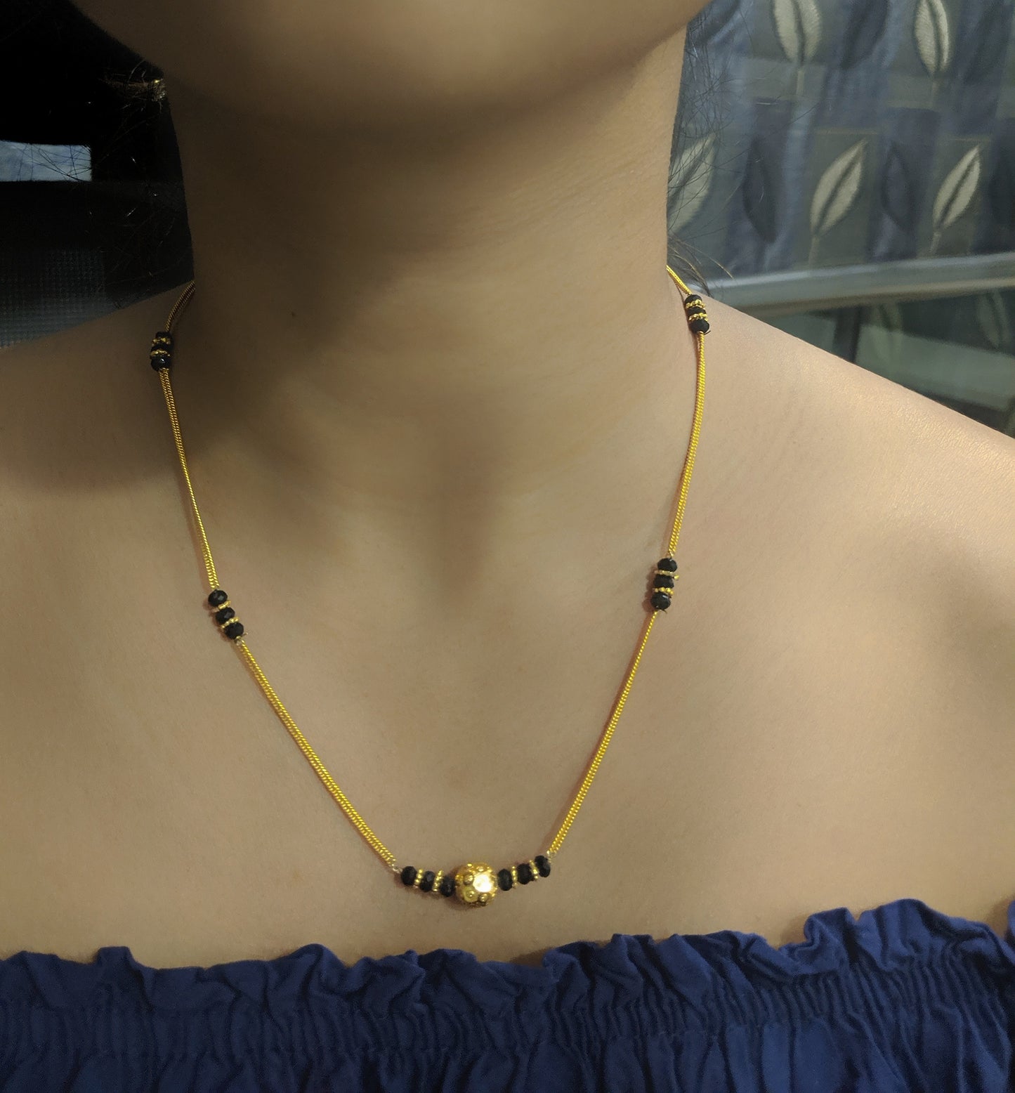 Digital Dress Room Short Mangalsutra Designs Gold Plated Latest Round Mani Pendant Single Line Mangalsutra