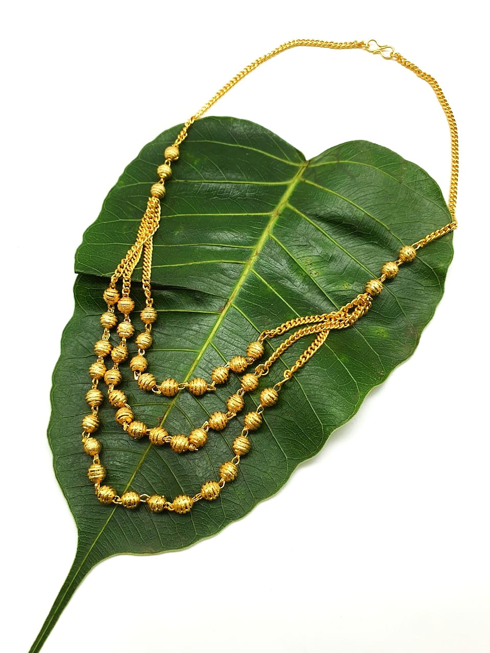 Digital Dress Room Gold Plated Necklace with Triple Chain 3 Layer Gundla Mala Big Golden Mani Necklace