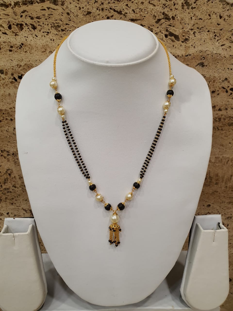 Short Mangalsutra Designs Gold Plated Latest White Black Pearl Mangalsutra