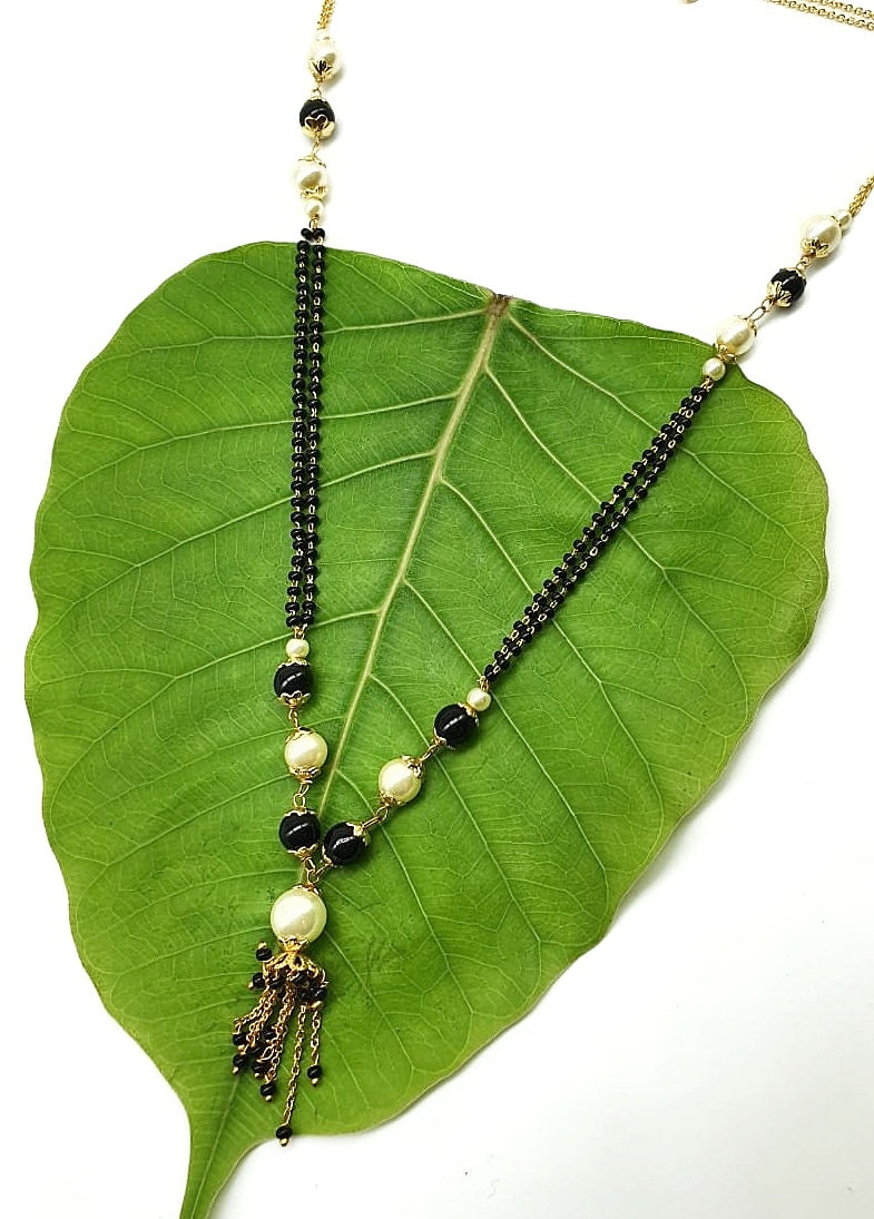Short Mangalsutra Designs Gold Plated Latest White Black Pearl Mangalsutra