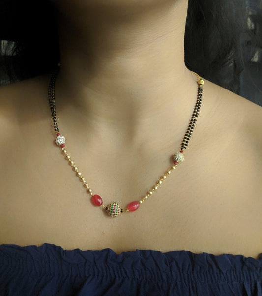 Digital Dress Room Short Mangalsutra Designs Gold Plated Latest Diamond Round Ball Red Beads Mangalsutra