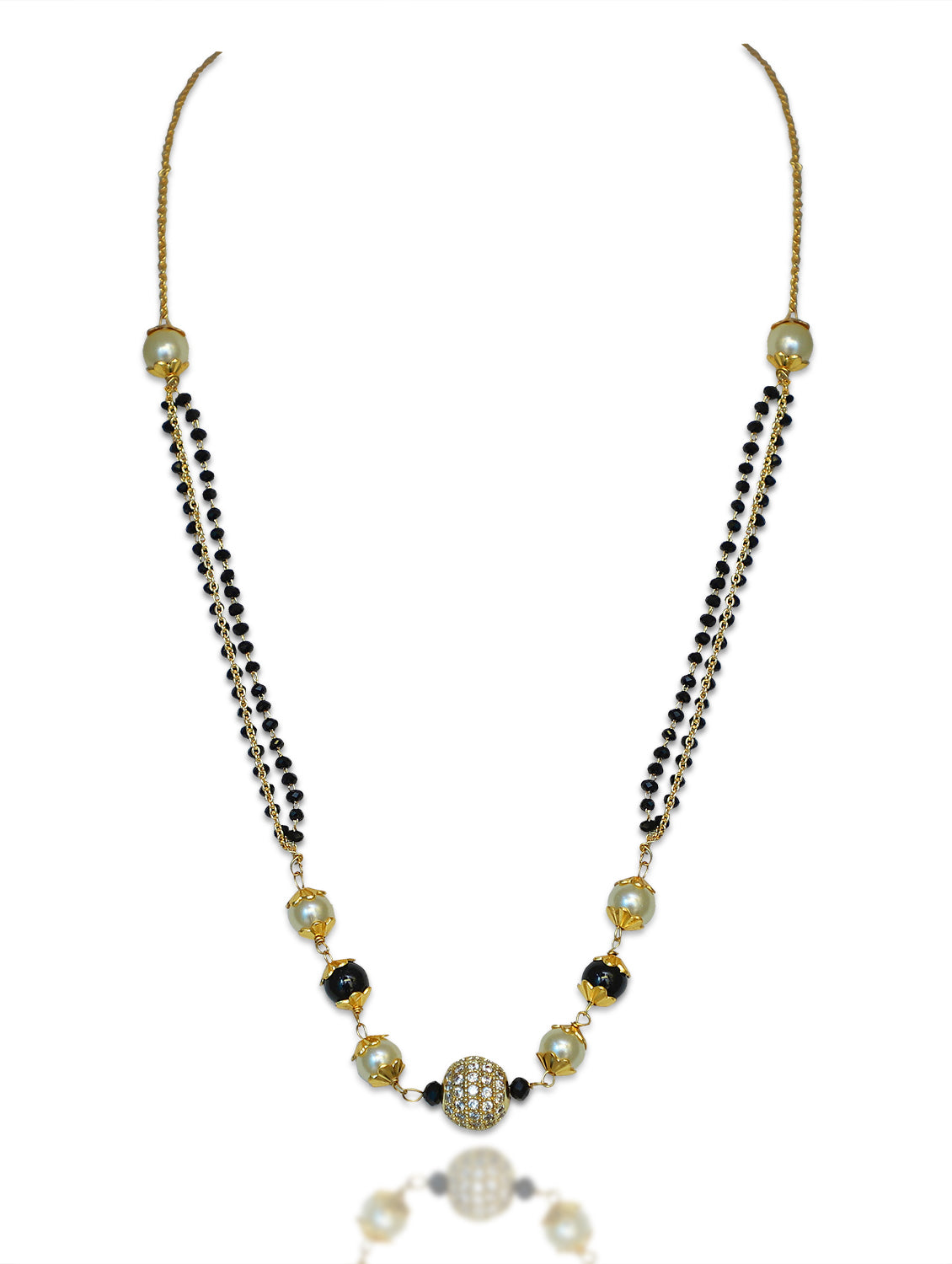 Short Mangalsutra Designs Gold Plated मंगळसूत्र Black Beads White Black Pearls Ball shape Pendant (18 Inches)