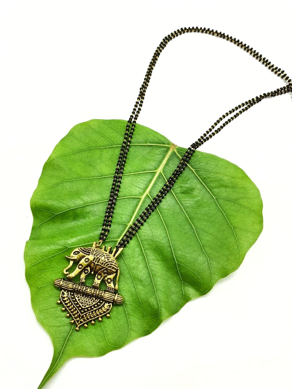 Digital Dress Room Long Mangalsutra Designs Gold Plated Latest Antique Elephant Pendant Mangalsutra