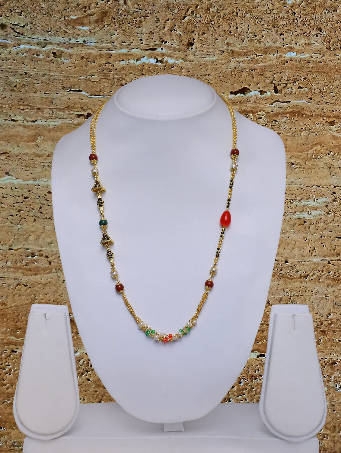 Digital Dress Room Long Mangalsutra Designs Gold Plated Latest Multi-color Pearls 21 Inches Mangalsutra