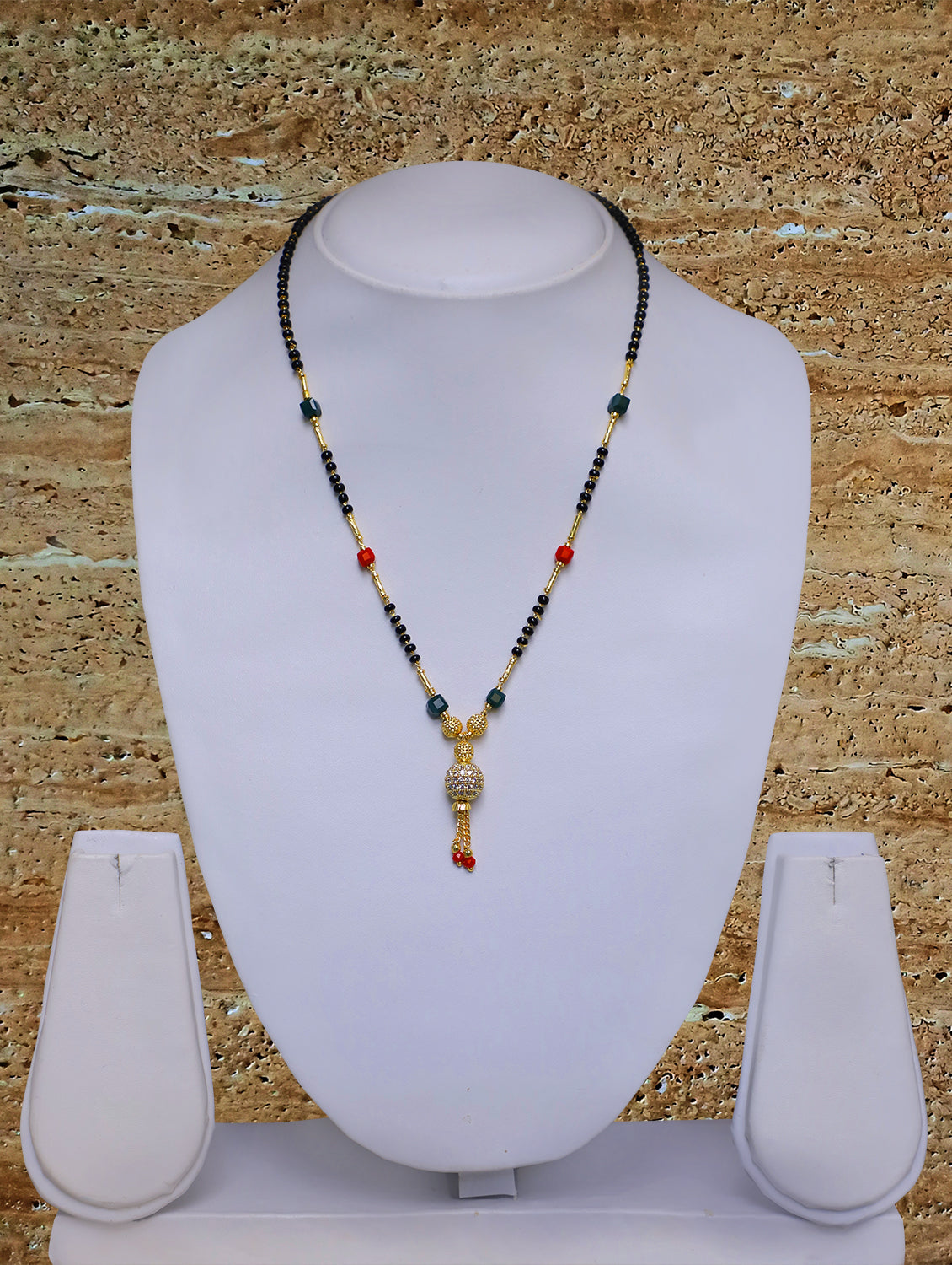 Short Mangalsutra Designs Gold Plated मंगळसूत्र Black Red Green Beads Latkan Pendant (20 Inches)