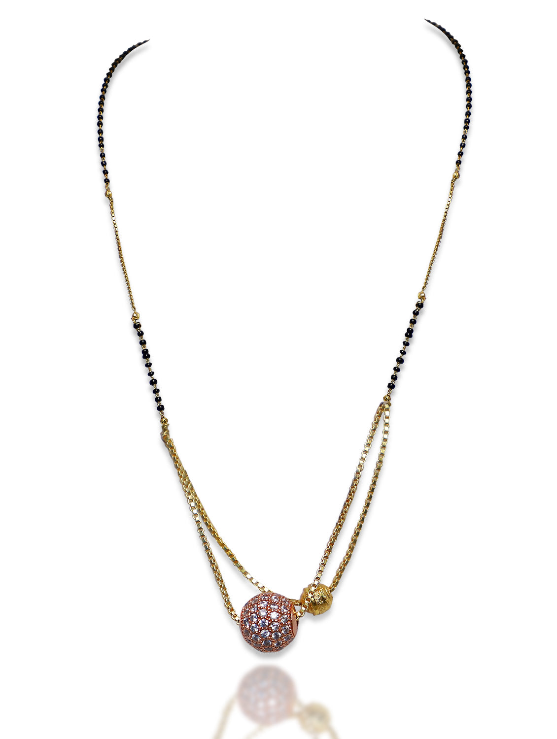 Short Mangalsutra Designs Gold Plated Rose Gold AD Pendant Layered Mangalsutra (21 Inches)