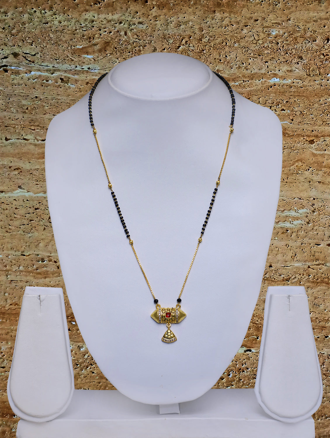 Digital Dress Room Long Mangalsutra Designs Gold Plated Latest American Diamond Red Stone Pendant 21 Inches Mangalsutra