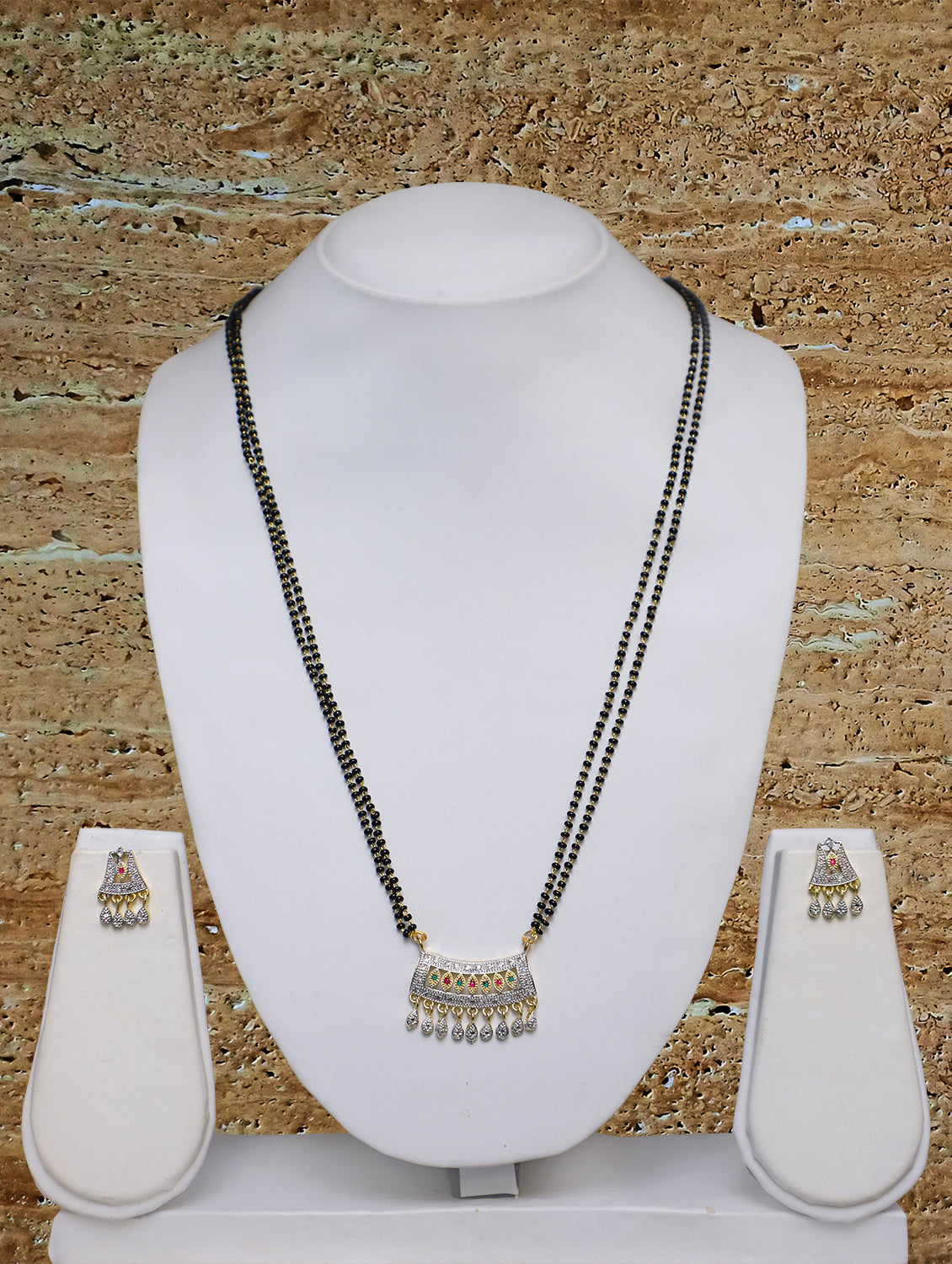 Digital Dress Room Long Mangalsutra Designs Gold Plated Latest American Diamond Pendant 27 Inches Mangalsutra