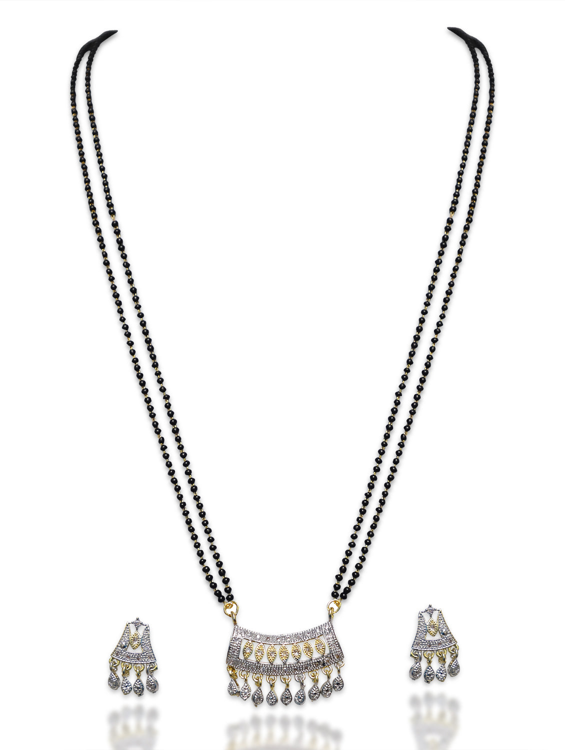 Combo Offer (Set of 2) Long Mangalsutra Designs Gold Plated American Diamond Pendant with Earrings & Gold Necklace Chain