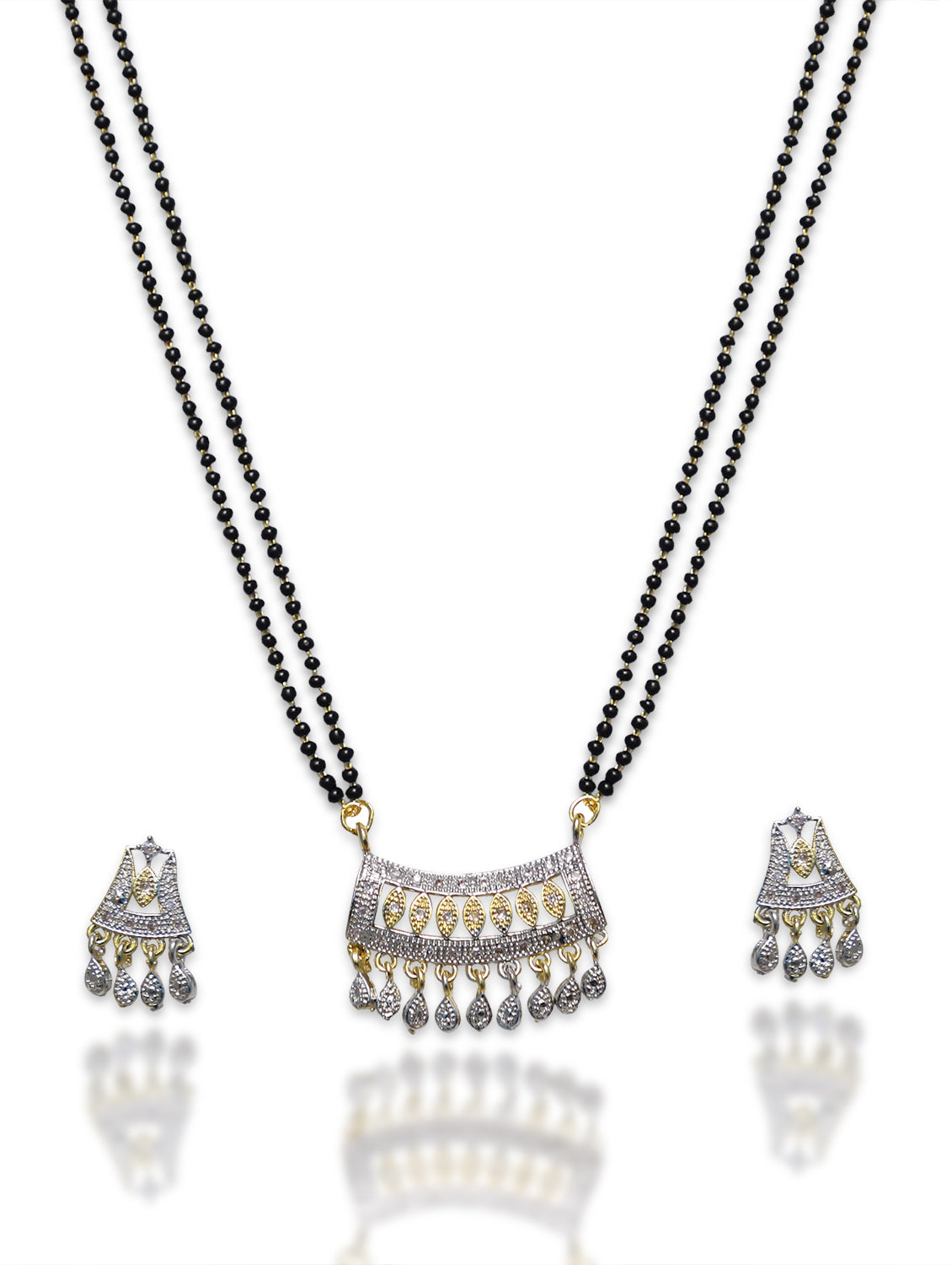 Combo Offer (Set of 2) Long Mangalsutra Designs Gold Plated American Diamond Pendant with Earrings & Gold Necklace Chain