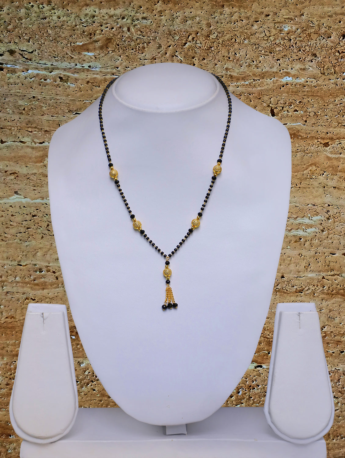 Digital Dress Room Short Mangalsutra Designs Gold Plated Latest 3 Ball Pendant Latkan 17 Inches Mangalsutra