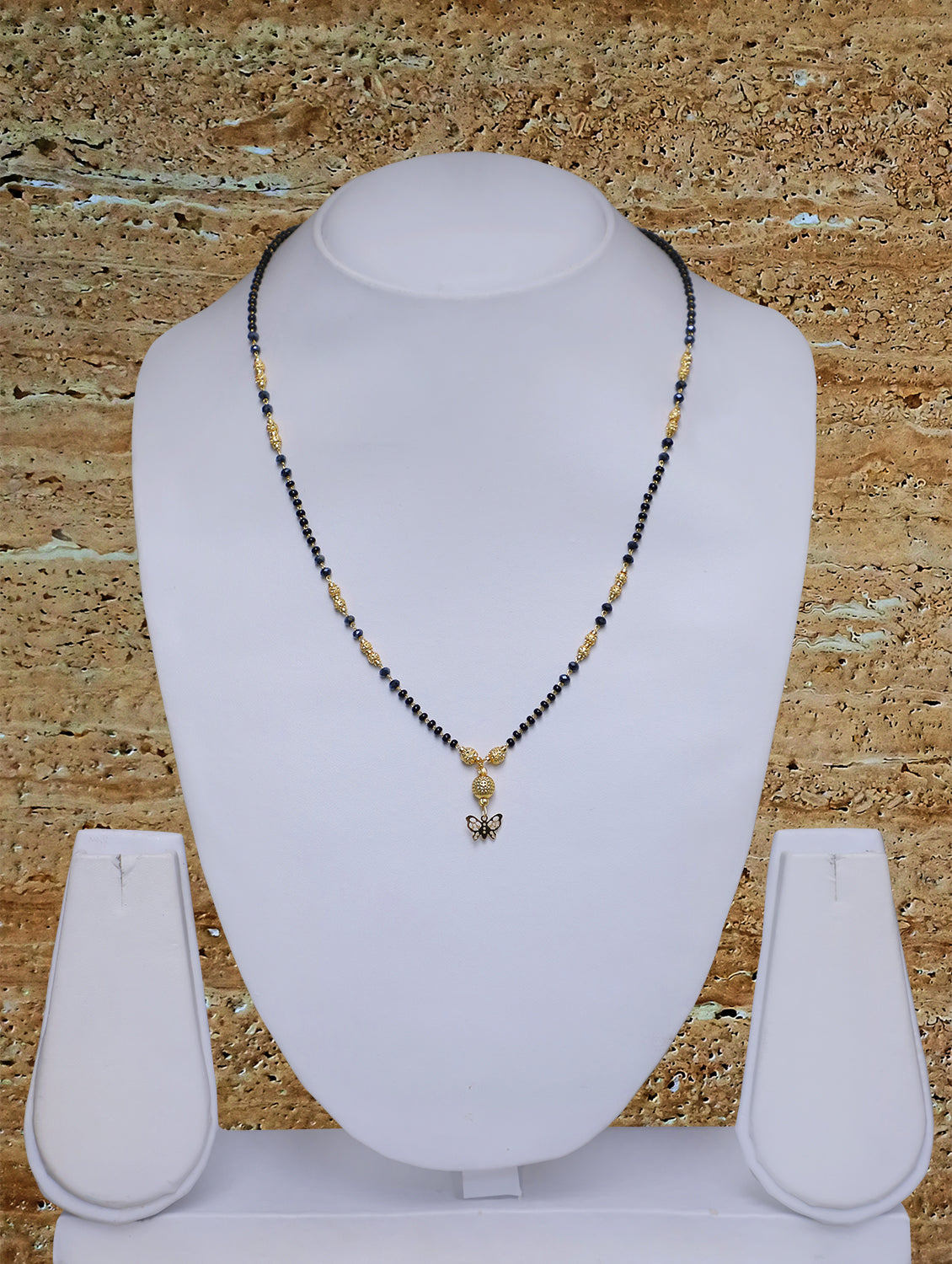 Digital Dress Room Short Mangalsutra Designs Gold Plated Latest Mani with Butterfly Pendant 18 Inches Mangalsutra