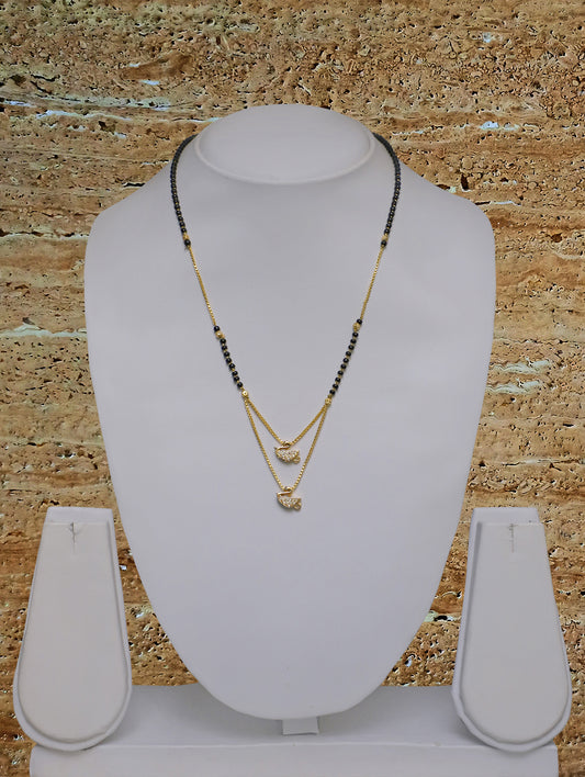 Digital Dress Room Short Mangalsutra Designs Gold Plated Latest American Diamond Swan Animal Bird Pendant 20 Inches Mangalsutra