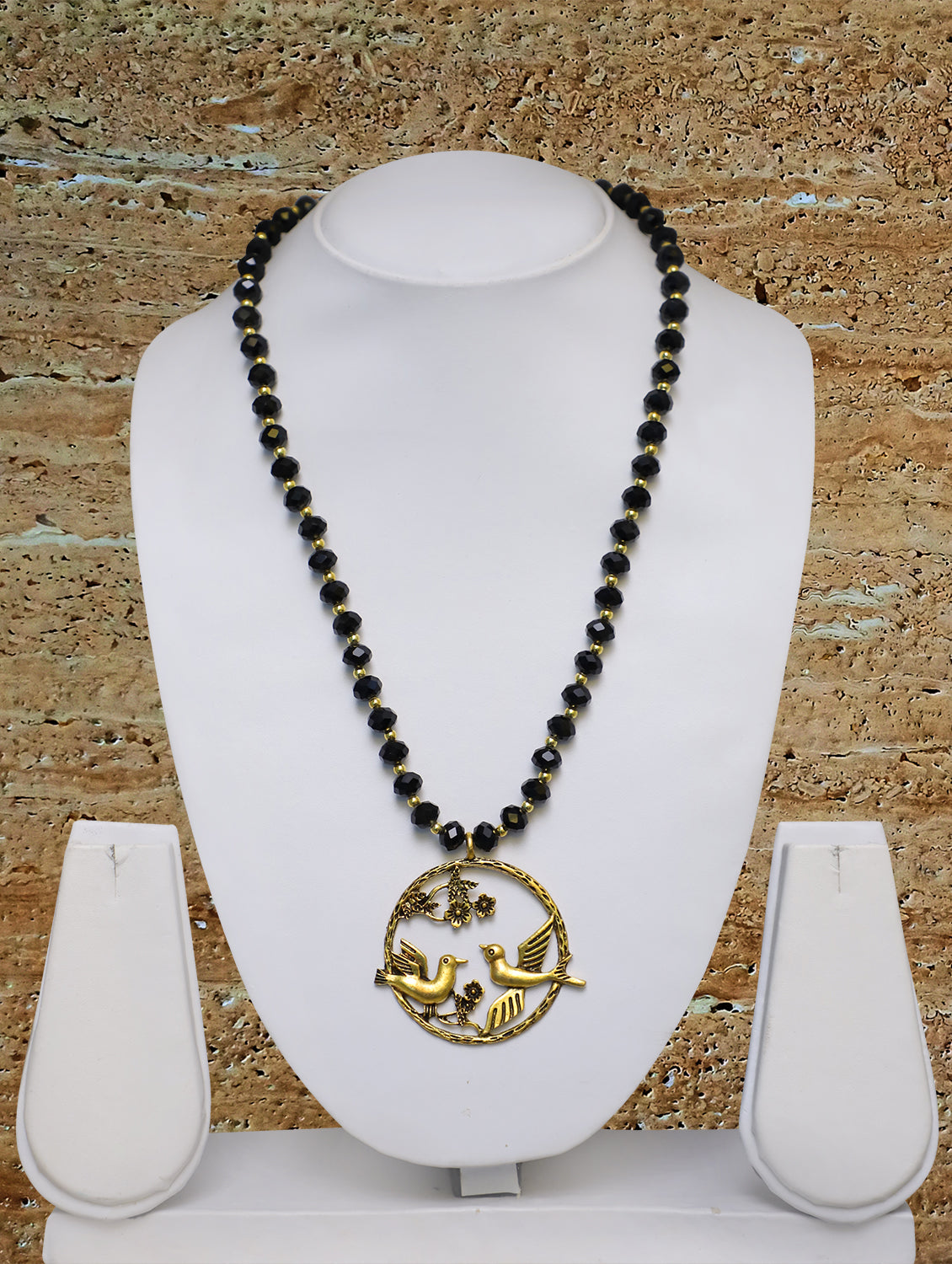 Digital Dress Room Long Mangalsutra Designs Gold Plated Latest Big Black Crystal Beads Animal Bird house Pendant 26 Inches Mangalsutra