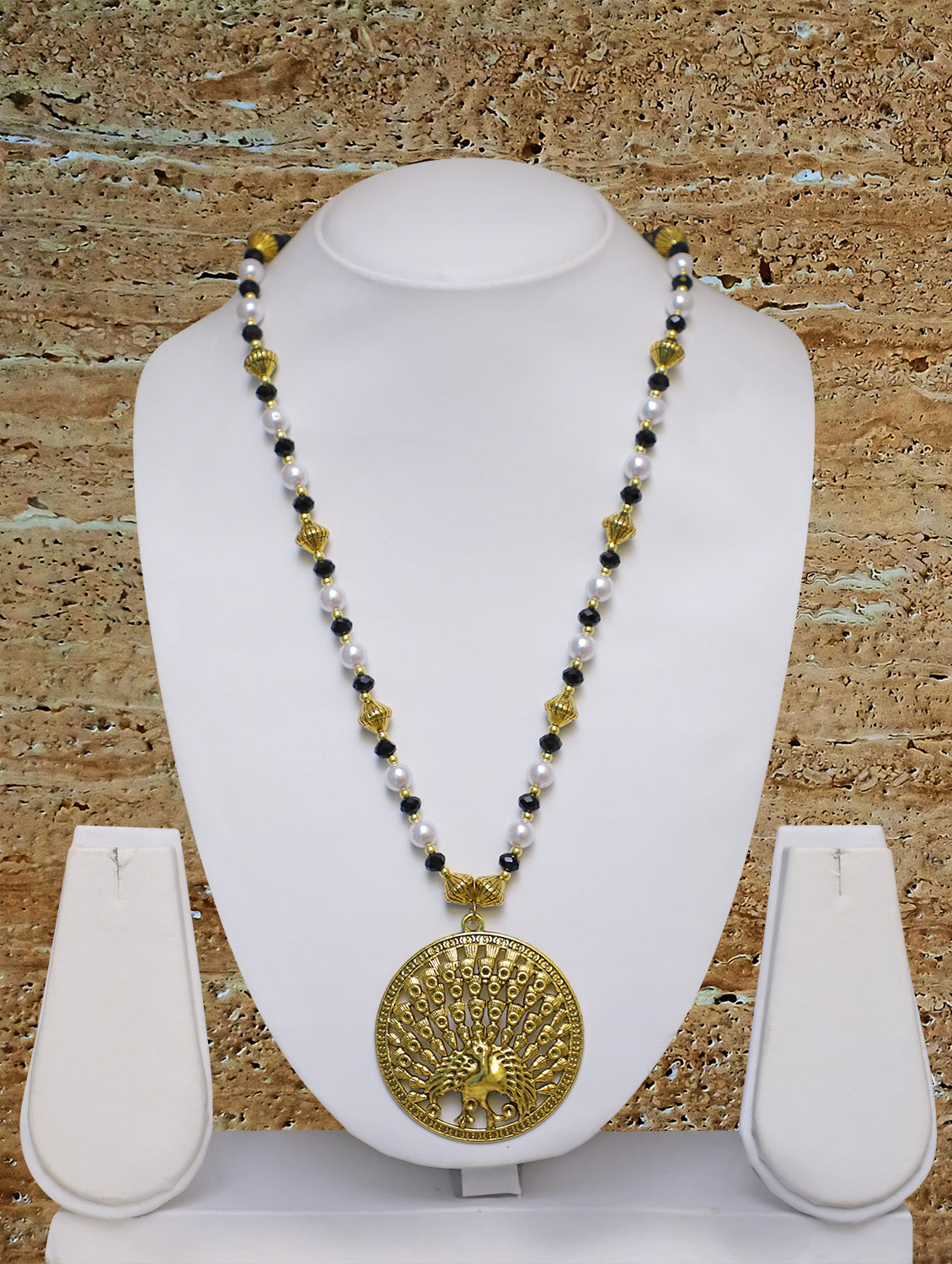 Digital Dress Room Long Mangalsutra Designs Gold Plated Latest Big Crystal Black Beads Chain Peacock Pendant Oxidized 30 Inches Mangalsutra