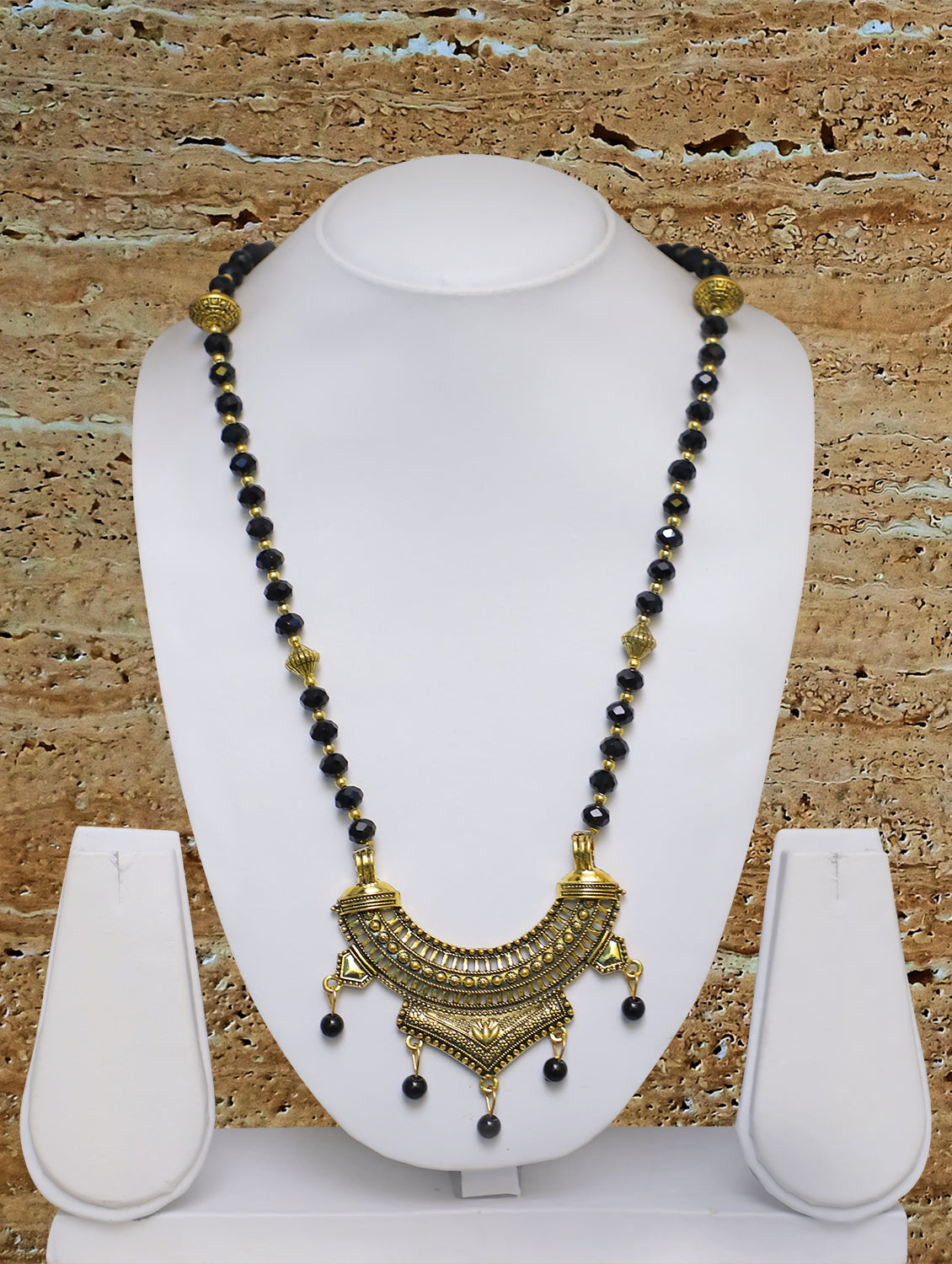 Digital Dress Room Long Mangalsutra Designs Gold Plated Latest Big Crystal Black Beads Chain Traditional Pendant Oxidized 29 Inches Mangalsutra