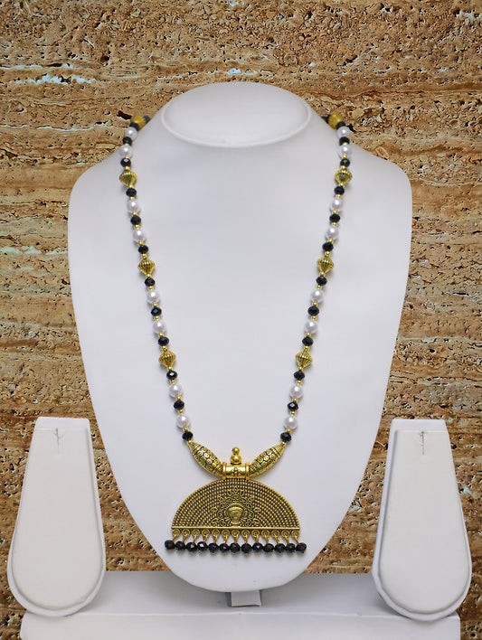 Digital Dress Room Long Mangalsutra Designs Gold Plated Latest Big Crystal Black Beads Chain Traditional Pendant Oxidized 31 Inches Mangalsutra