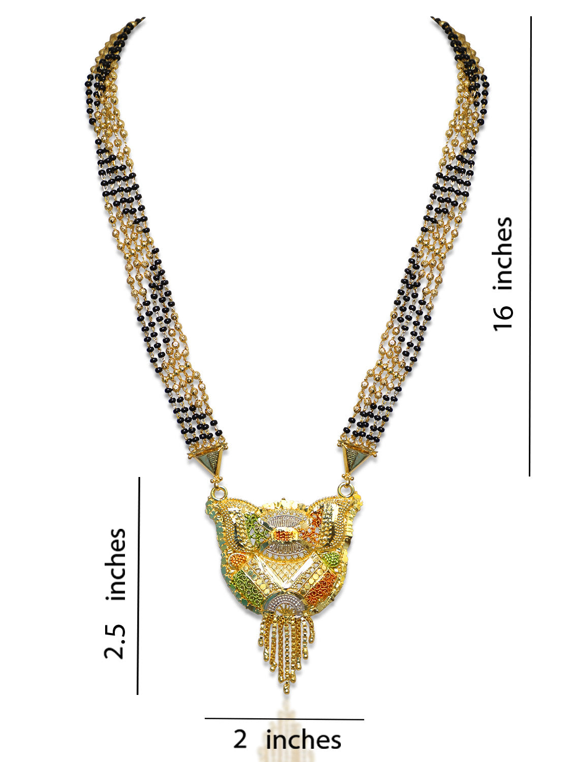 Long Mangalsutra Designs Gold Plated Latest 5 Layer Gold & Black Beads Chain Traditional Pendant 32 Inches Mangalsutra