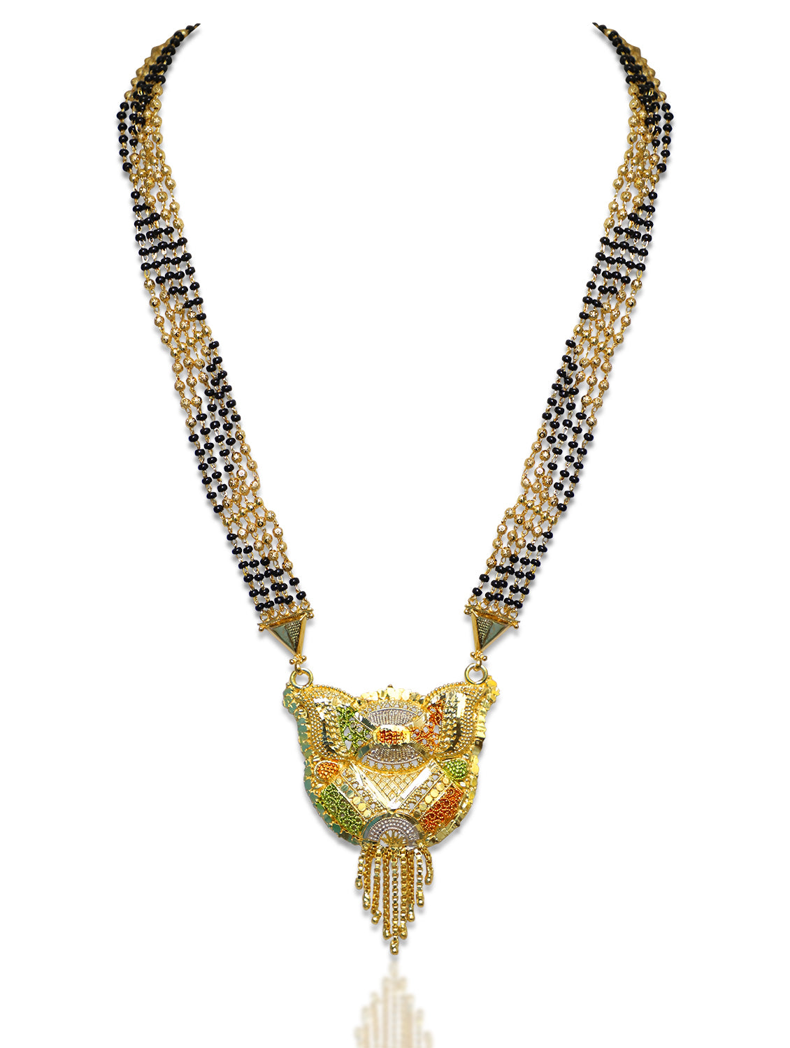 Long Mangalsutra Designs Gold Plated Latest 5 Layer Gold & Black Beads Chain Traditional Pendant 32 Inches Mangalsutra
