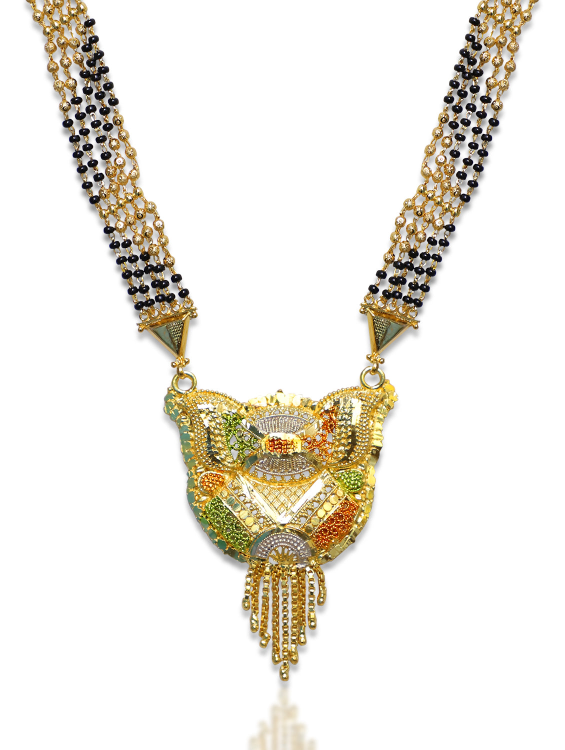 Digital Dress Room Long Mangalsutra Designs Gold Plated Latest 5 Layer Gold & Black Beads Chain Traditional Pendant 32 Inches Mangalsutra