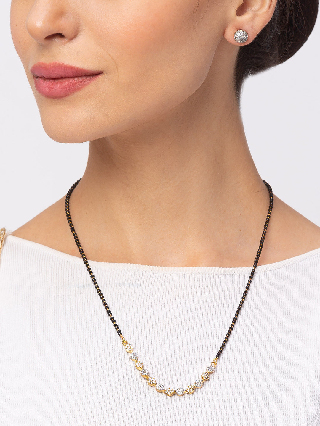Digital Dress Room Digital Dress Room Diamond Gold Plated Short Mangalsutra मंगलसूत्र Latest Design/Cz Solitaire/Black Beads Chain New Mangalsutra Designs For Women (20 Inches)
