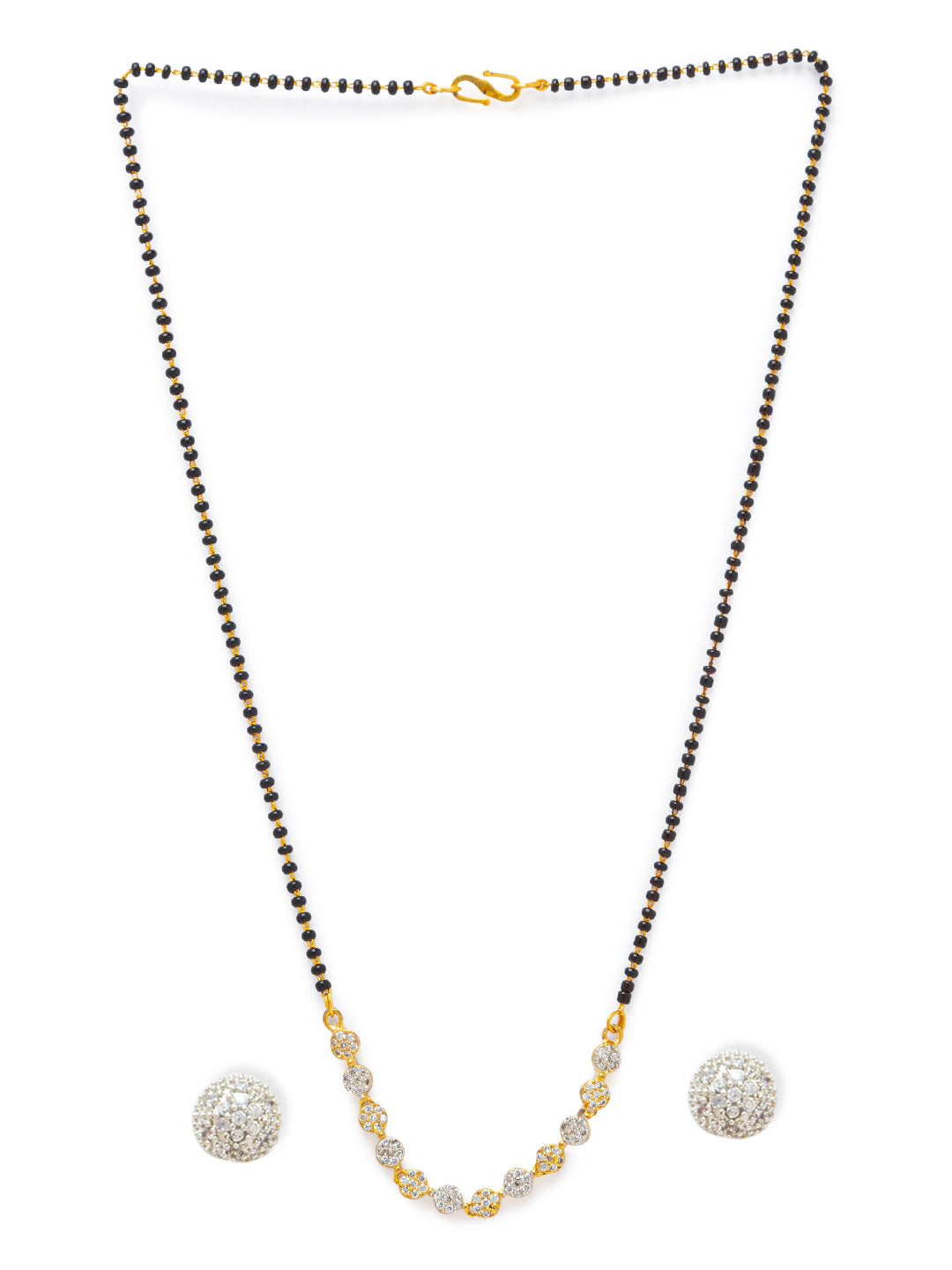 Digital Dress Room Digital Dress Room Diamond Gold Plated Short Mangalsutra मंगलसूत्र Latest Design/Cz Solitaire/Black Beads Chain New Mangalsutra Designs For Women (20 Inches)