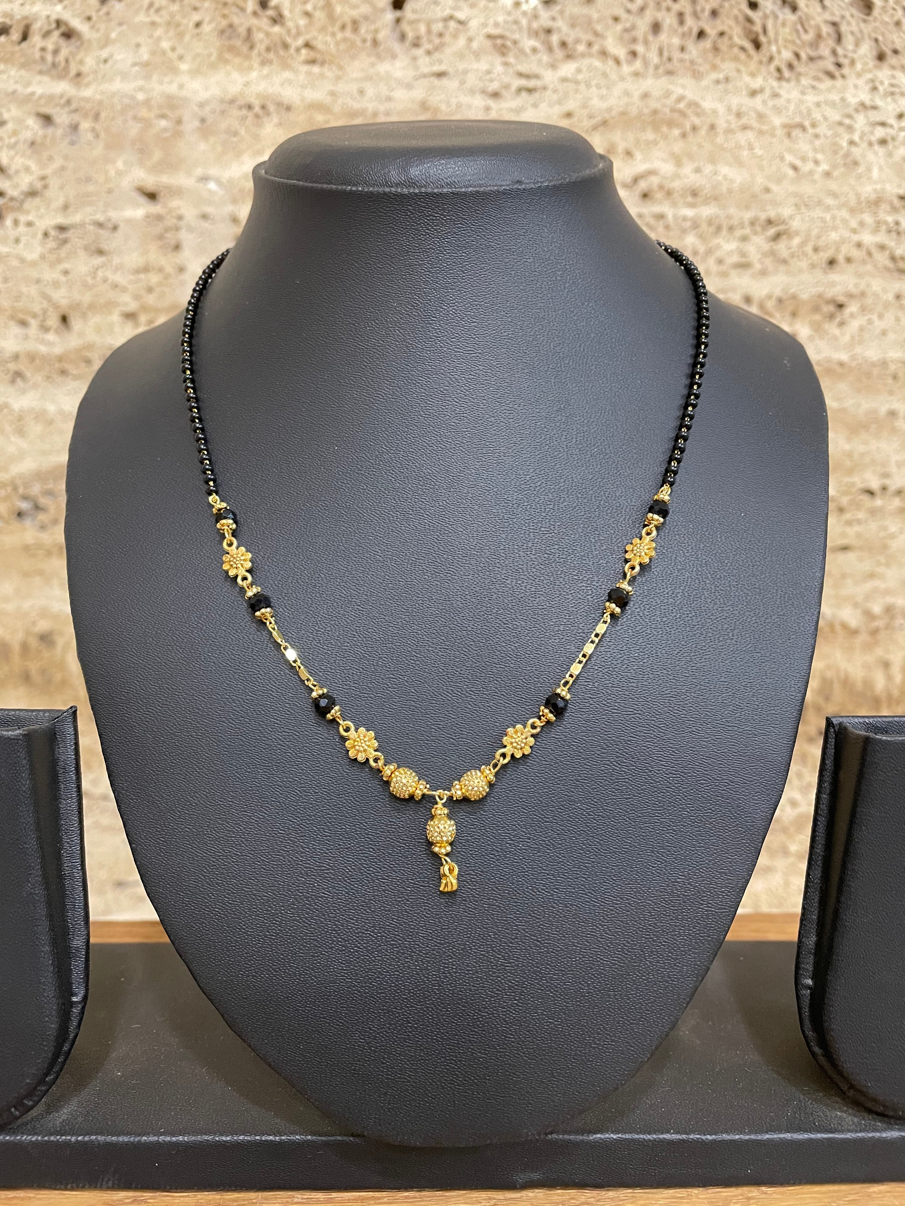 Nallapusalu Designs Black Beads Gold Mangalsutra Designs