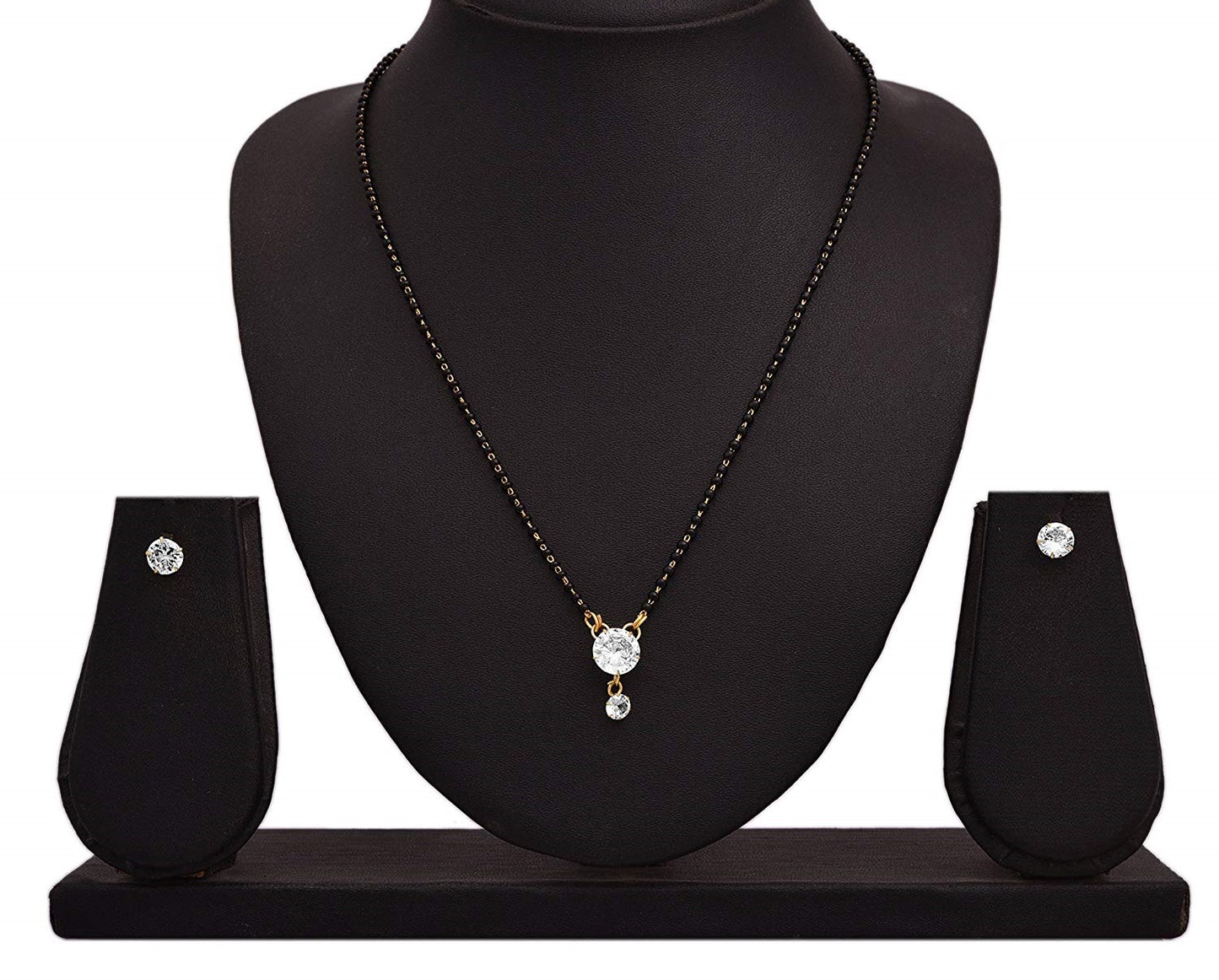 Digital Dress Room Short Mangalsutra Designs Gold Plated Latest American Diamond Round Pendant Mangalsutra & Earrings