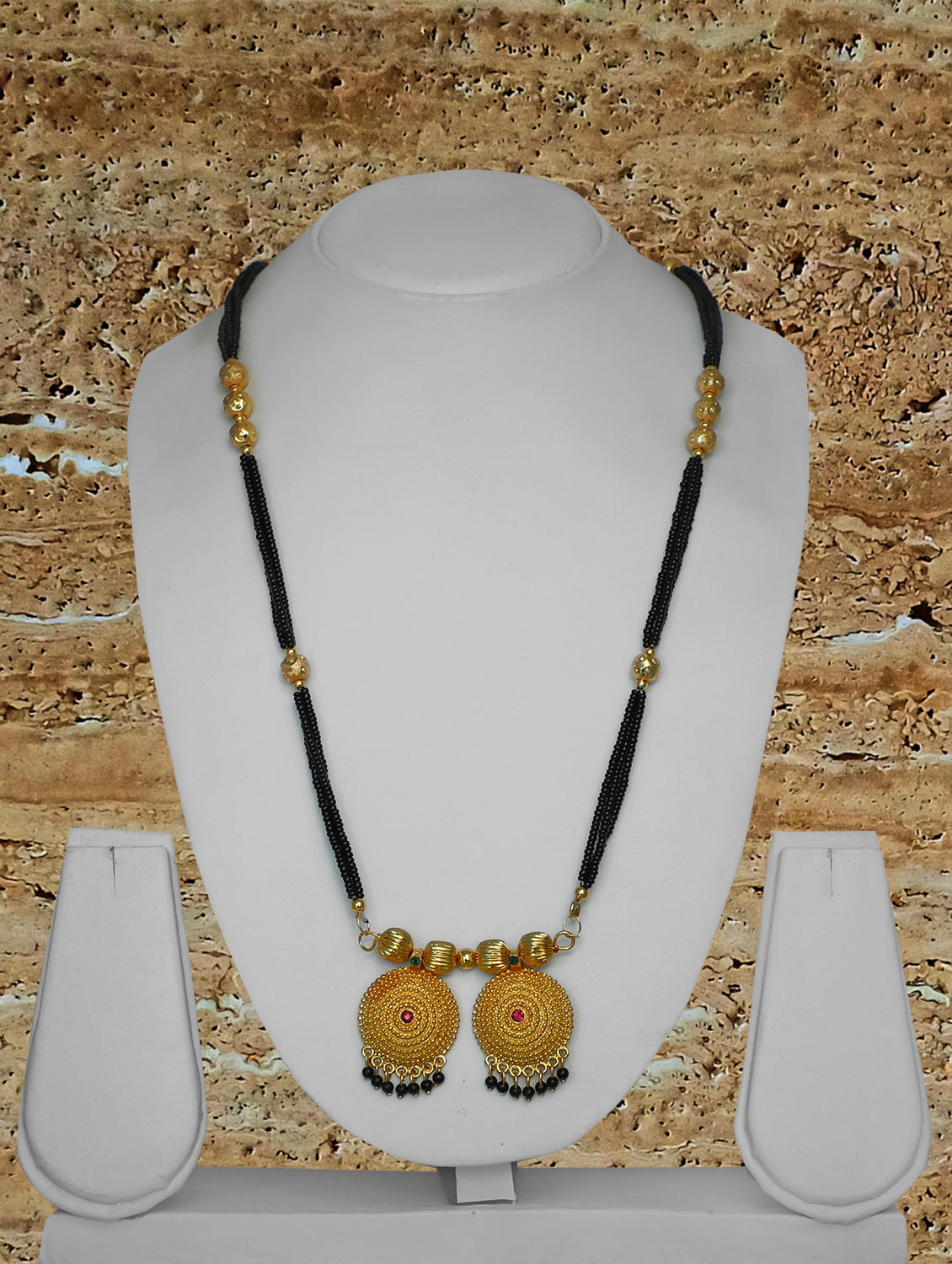 Maharashtrian Style Long Mangalsutra Designs Gold Plated Vati Pendant with Latkan (38 Inches)