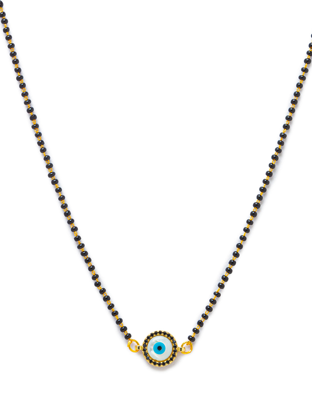 Digital Dress Room Digital Dress Room Evil Eye Gold Plated Short Mangalsutra मंगलसूत्र Latest Design Tanmaniya/Black Beads New Mangalsutra Designs For Women (17 Inches)