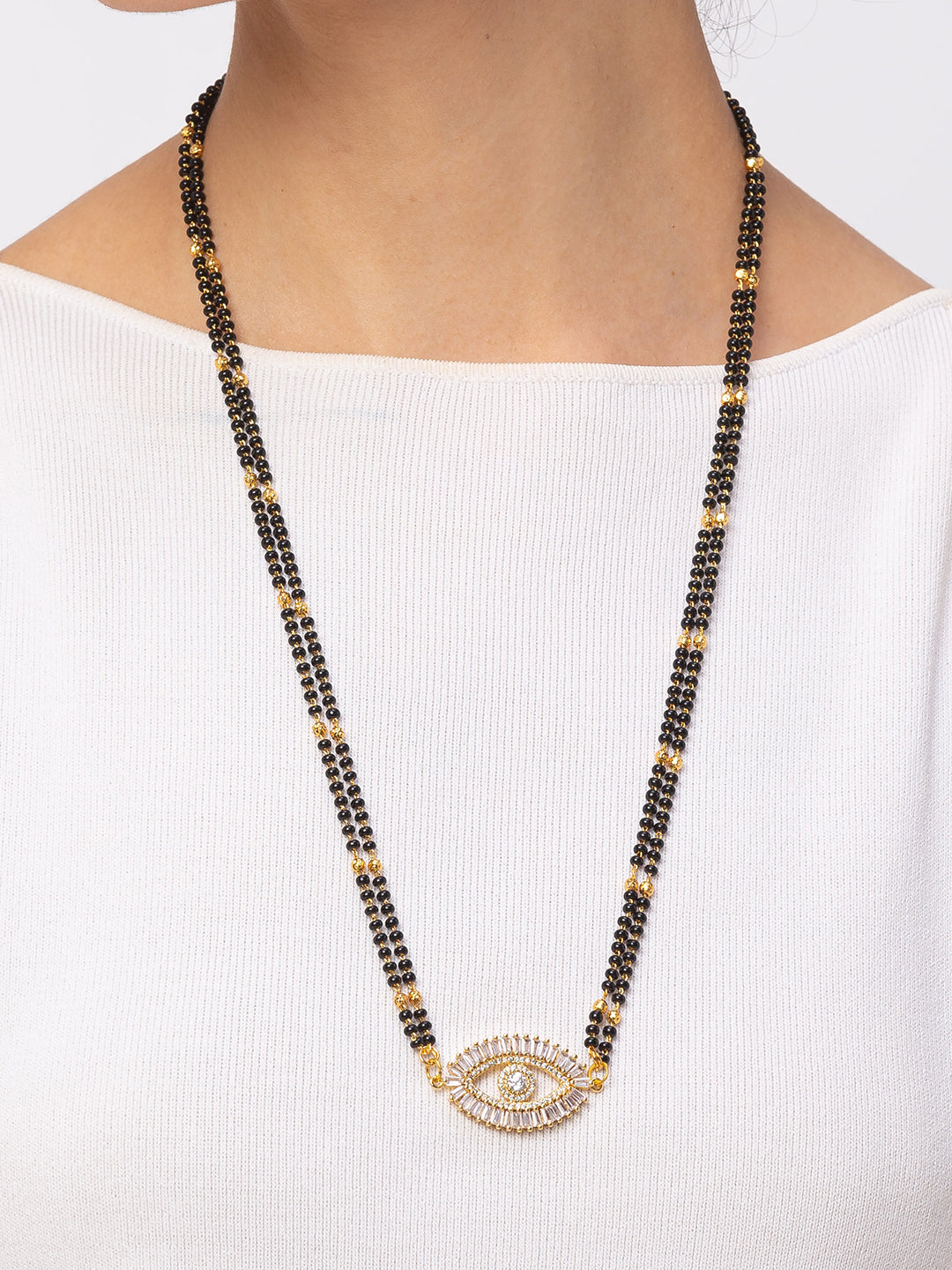 Digital Dress Room Digital Dress Room Diamond Gold Plated Long Mangalsutra मंगलसूत्र Latest Design/Cz Solitaire/Black Beads Chain New Mangalsutra Designs For Women (24 Inches)