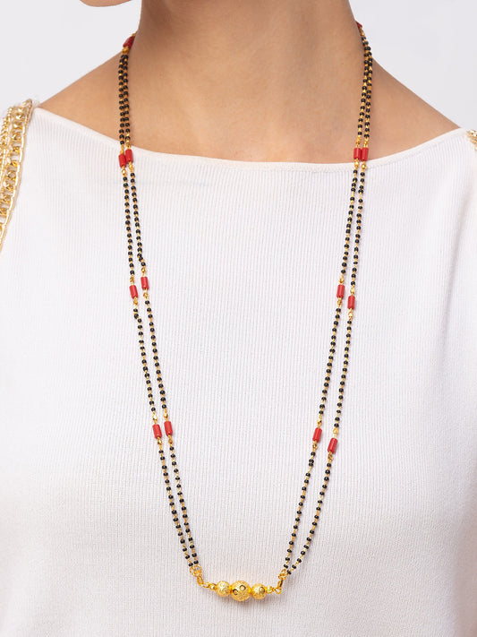 Digital Dress Room Digital Dress Room One Gram Gold Plated Long Mangalsutra मंगलसूत्र Latest Design Tanmaniya/Long Gold Chain/Black Red Beads New Mangalsutra Designs For Women (30 Inches)