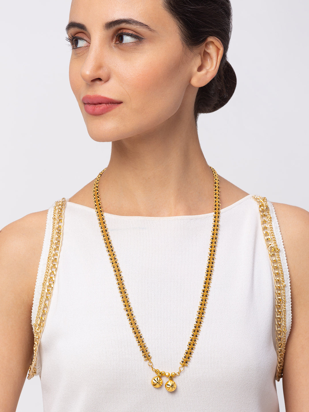 Digital Dress Room Digital Dress Room One Gram Gold Plated Long Mangalsutra मंगलसूत्र Latest Design Tanmaniya/Long Gold Chain/Black Gold Beads New Mangalsutra Designs For Women (27 Inches)