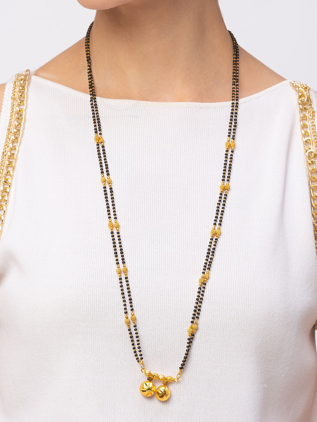 Digital Dress Room Digital Dress Room One Gram Gold Plated Long Mangalsutra मंगलसूत्र Latest Design Tanmaniya/Long Gold Chain/Black Beads Vati Pendant New Mangalsutra Designs For Women (32 Inches)