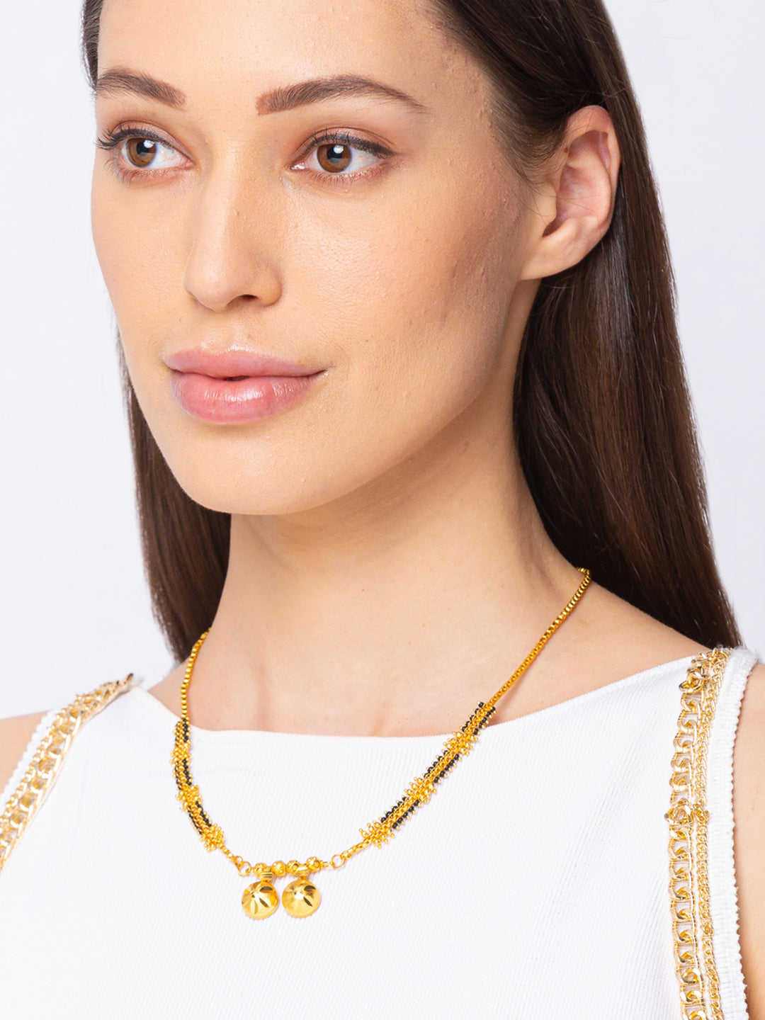 Digital Dress Room Digital Dress Room One Gram Gold Plated Short Mangalsutra मंगलसूत्र Latest Design Tanmaniya/Short Gold Chain/Black Beads New Mangalsutra Designs For Women (18 Inches)