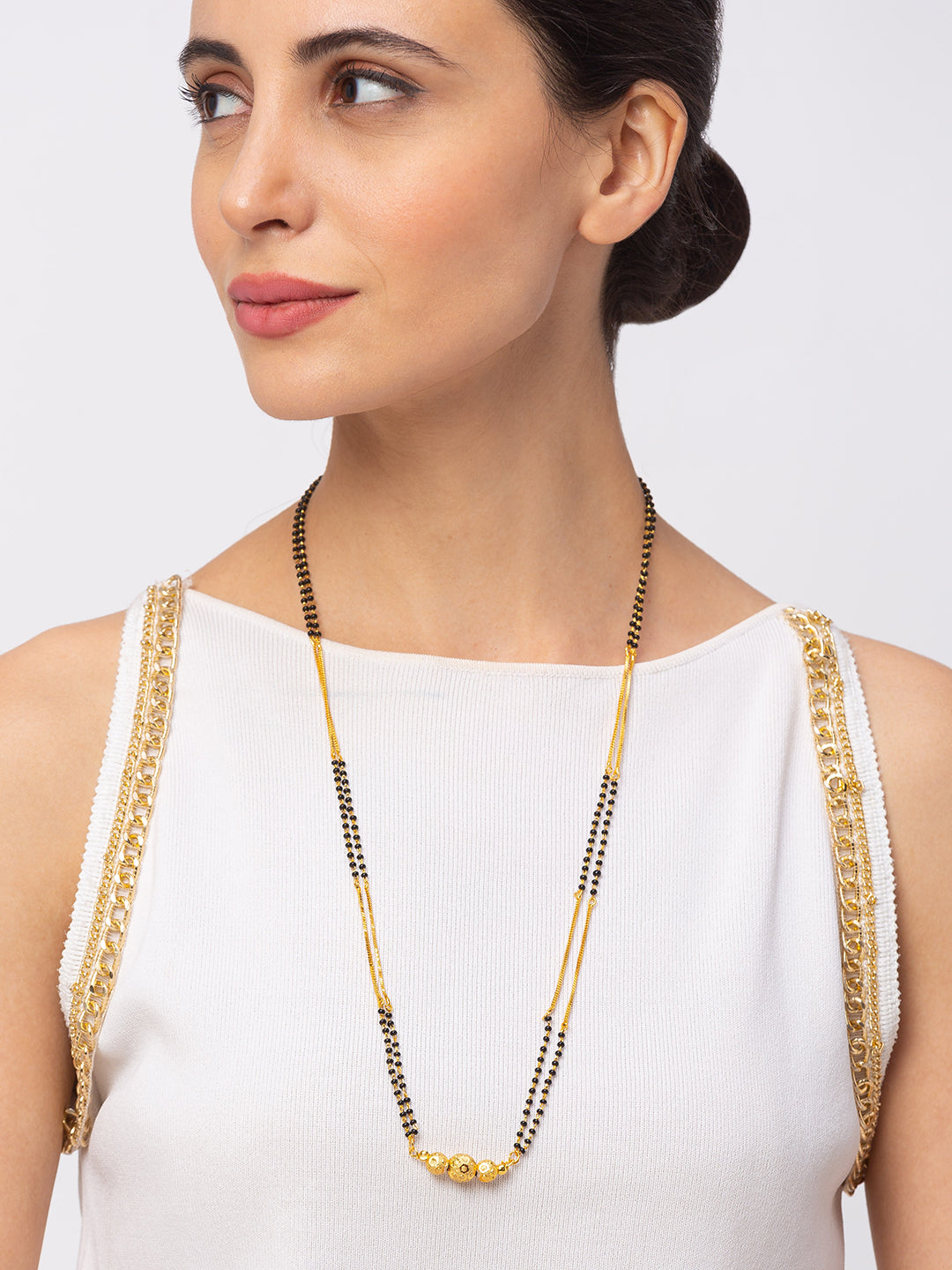 Digital Dress Room Digital Dress Room One Gram Gold Plated Long Mangalsutra मंगलसूत्र Latest Design Tanmaniya/Long Gold Chain/Black Beads New Mangalsutra Designs For Women (28 Inches)