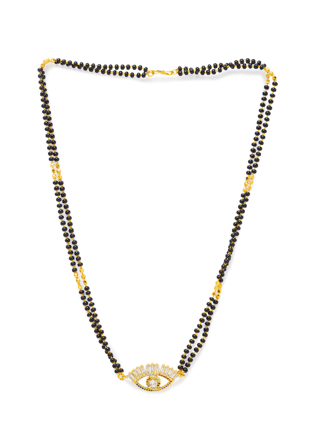 Digital Dress Room Digital Dress Room Diamond Gold Plated Short Mangalsutra मंगलसूत्र Latest Design/Cz Solitaire/Black Beads Chain New Mangalsutra Designs For Women (18 Inches)