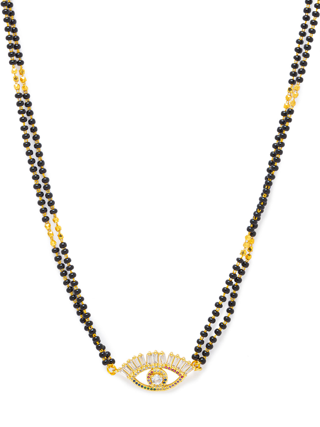 Digital Dress Room Digital Dress Room Diamond Gold Plated Short Mangalsutra मंगलसूत्र Latest Design/Cz Solitaire/Black Beads Chain New Mangalsutra Designs For Women (18 Inches)