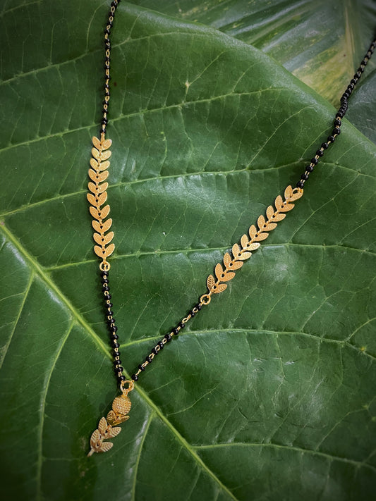 Short Mangalsutra Designs Gold Plated Leaf Design Pendant & Chain with Latkan (20 Inches)