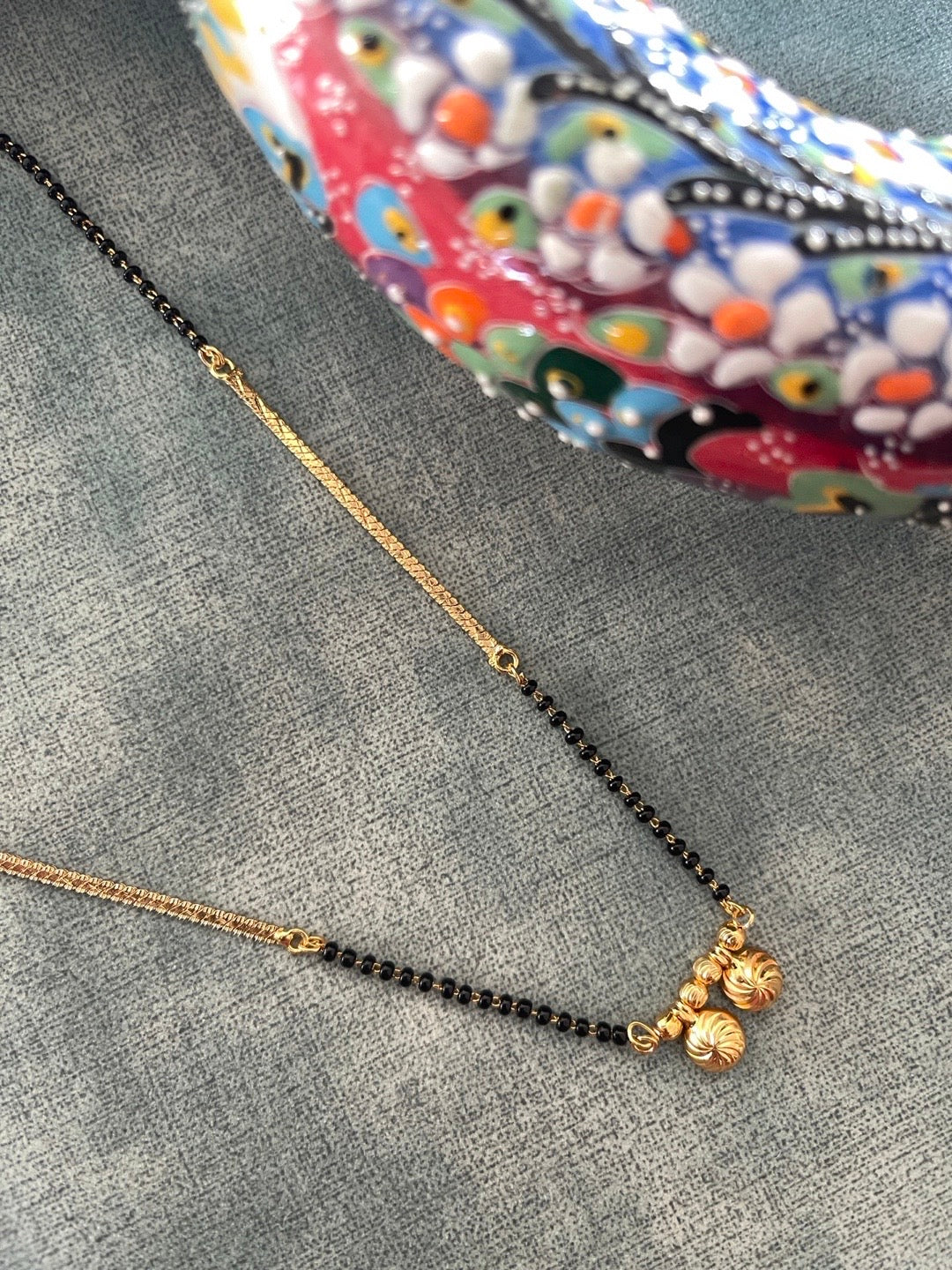 Short Mangalsutra Designs Gold Plated Latest 2 Vati Pendant Single Layer Gold Chain Mangalsutra