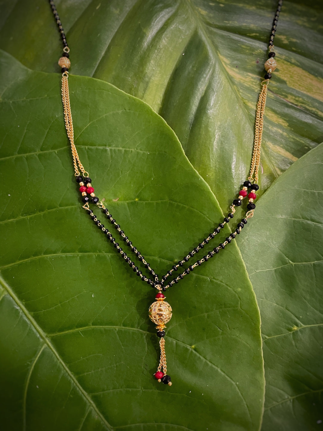 Short Mangalsutra Designs Gold Plated Double Layered CZ Stones Studded Latkan Pendant (20 Inches)