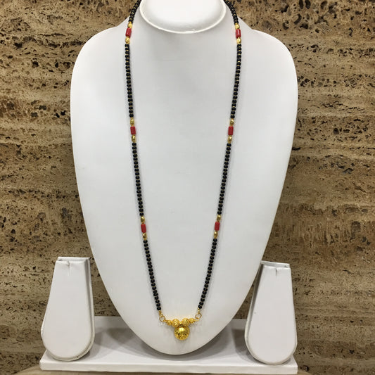 Digital Dress Room Long Mangalsutra Designs Gold Plated Latest Vati Pendant Black Orange Coral Beads Single Line Mangalsutra