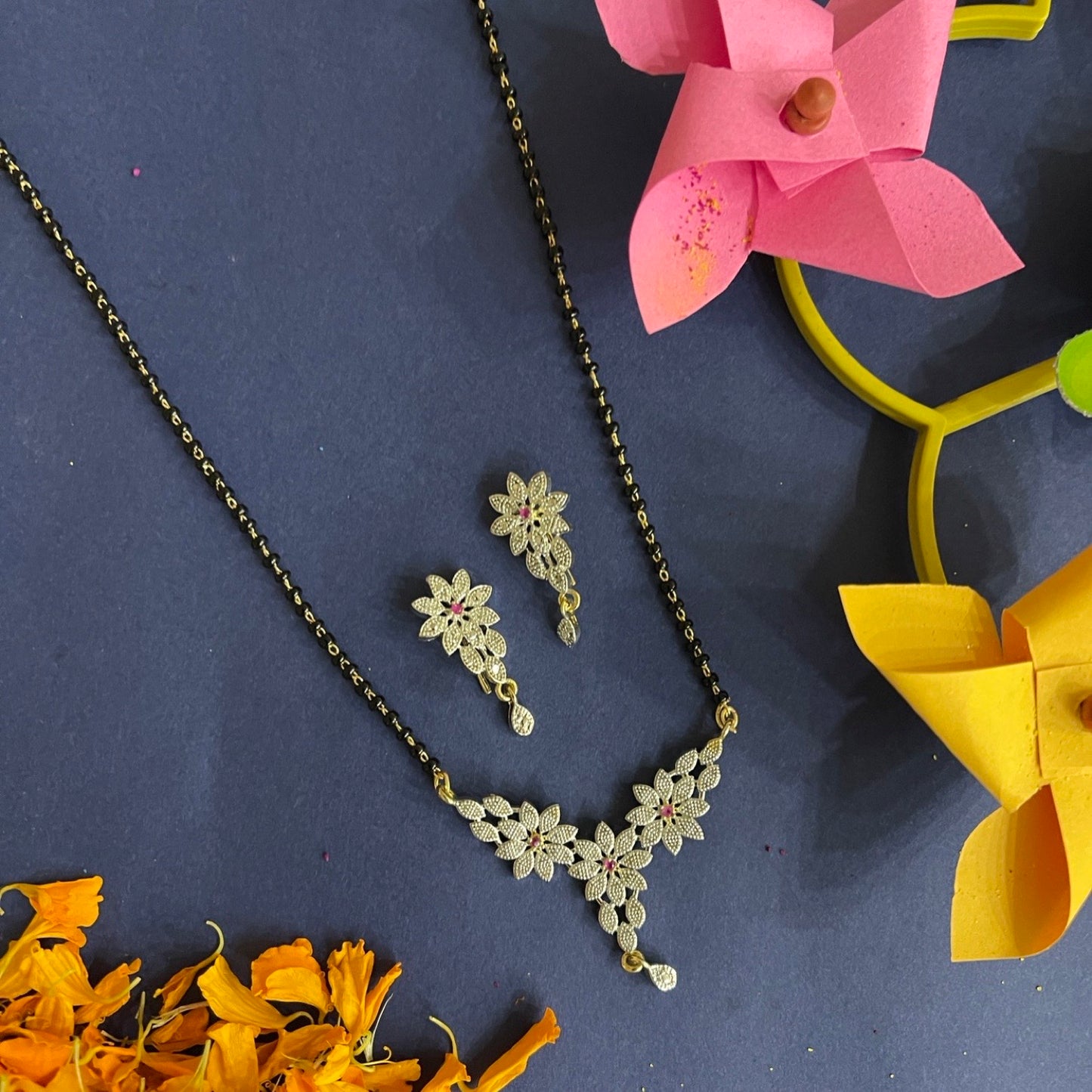Short Mangalsutra Designs Set Gold Plated Latest American Diamond Mangalsutra & Earrings