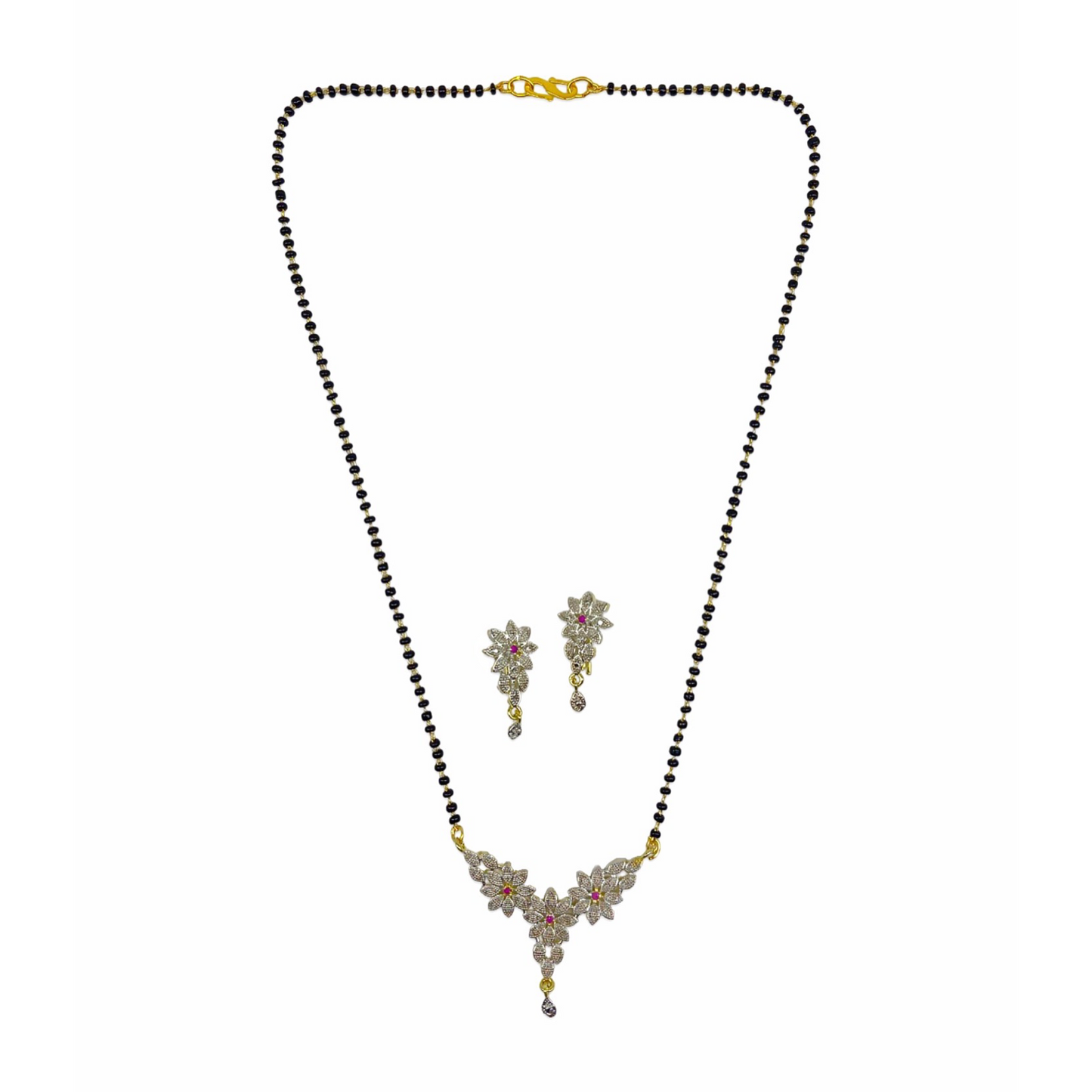 Short Mangalsutra Designs Set Gold Plated Latest American Diamond Mangalsutra & Earrings