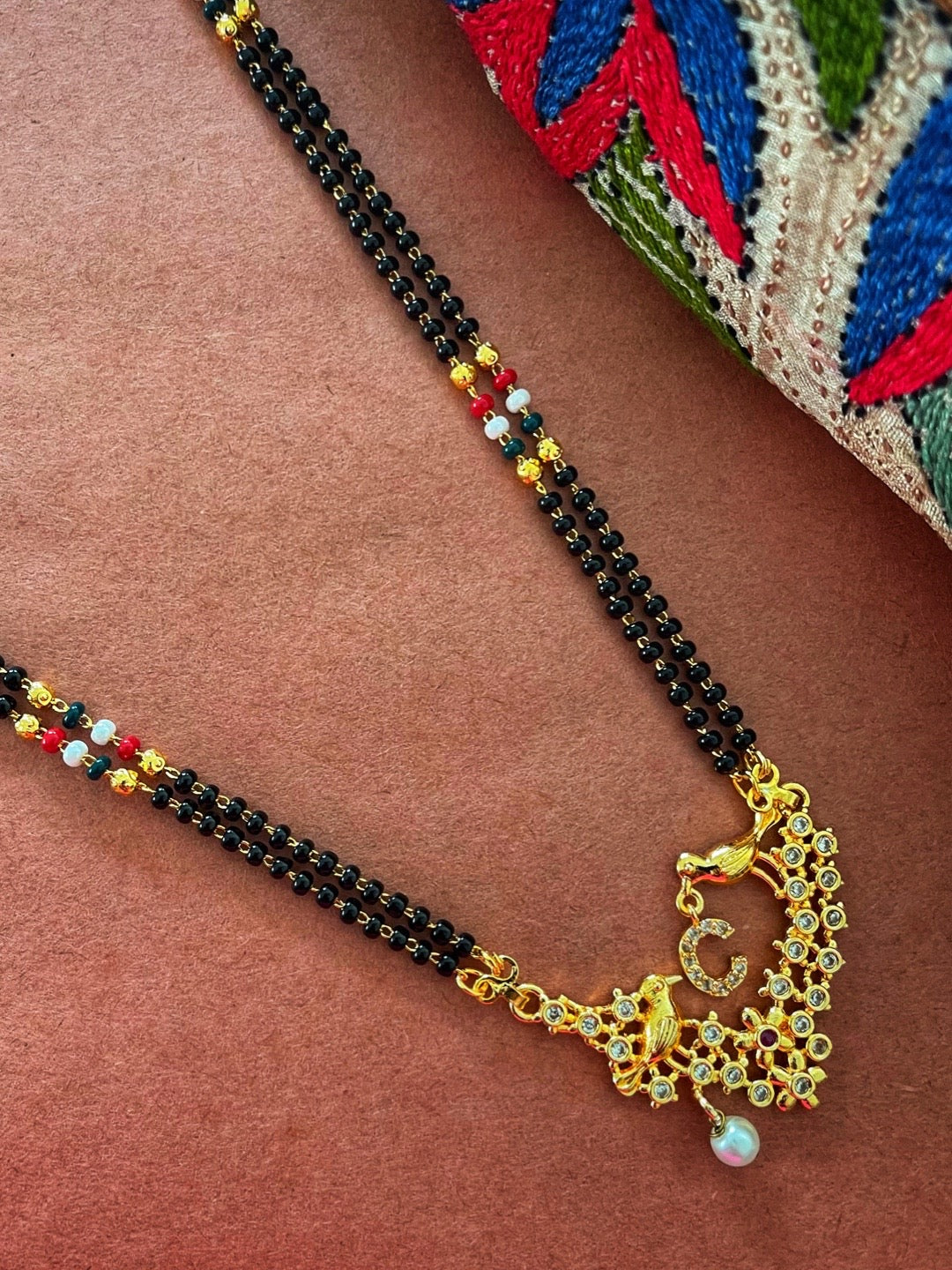 Letter A-Z Long Letter Mangalsutra Design Gold Plated Alphabet Love Birds with Pearl